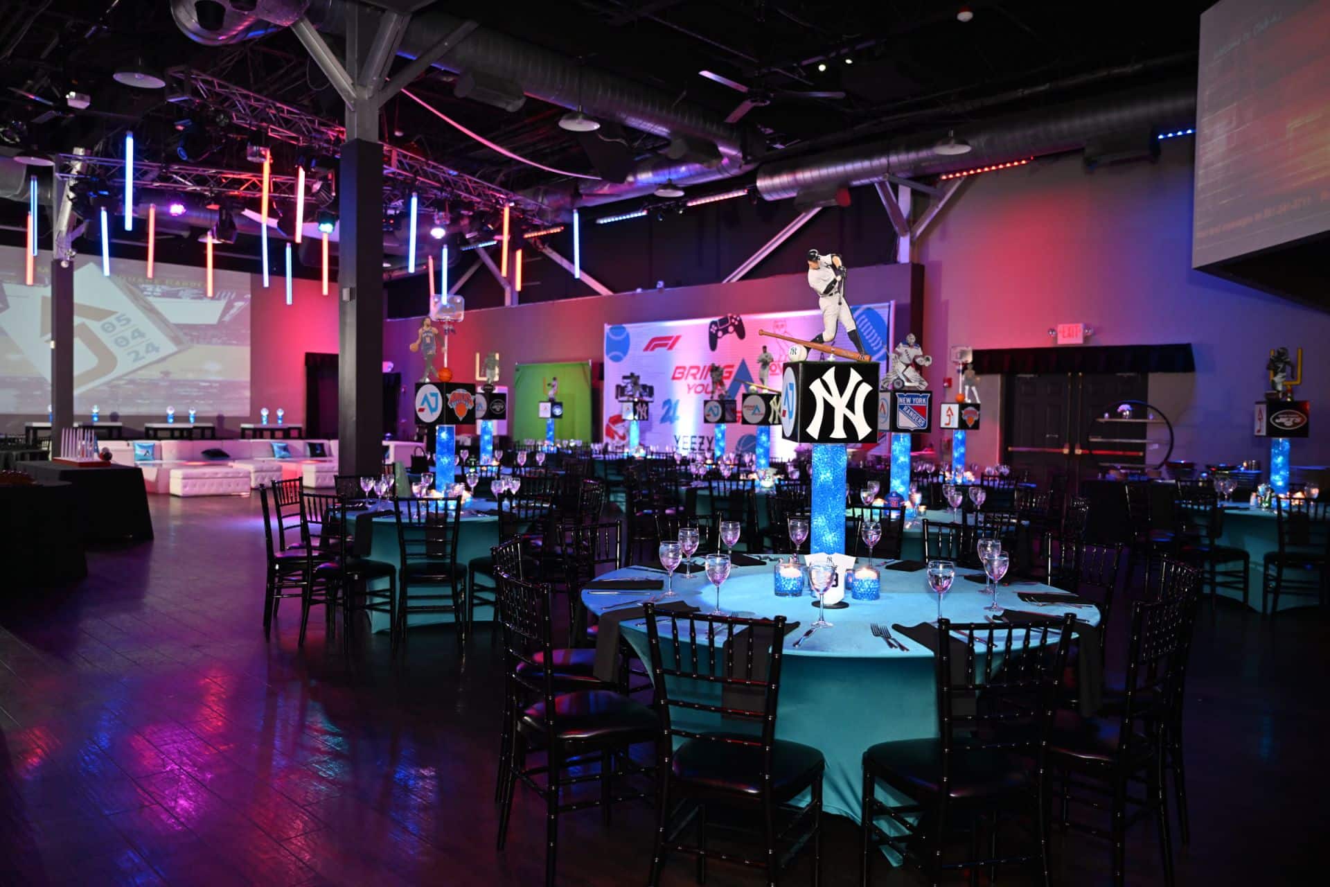 Sports Themed Bar Mitzvah with Custom Sports LED Centerpieces at Vibe