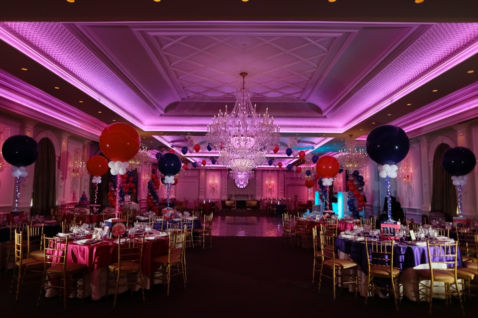 Everything Girl Themed Bat Mitzvah with Balloon Gazebo, Photo Cube Centerpieces and Alternating Hot Pink and Purple Balloons at The Rockleigh, NJ
