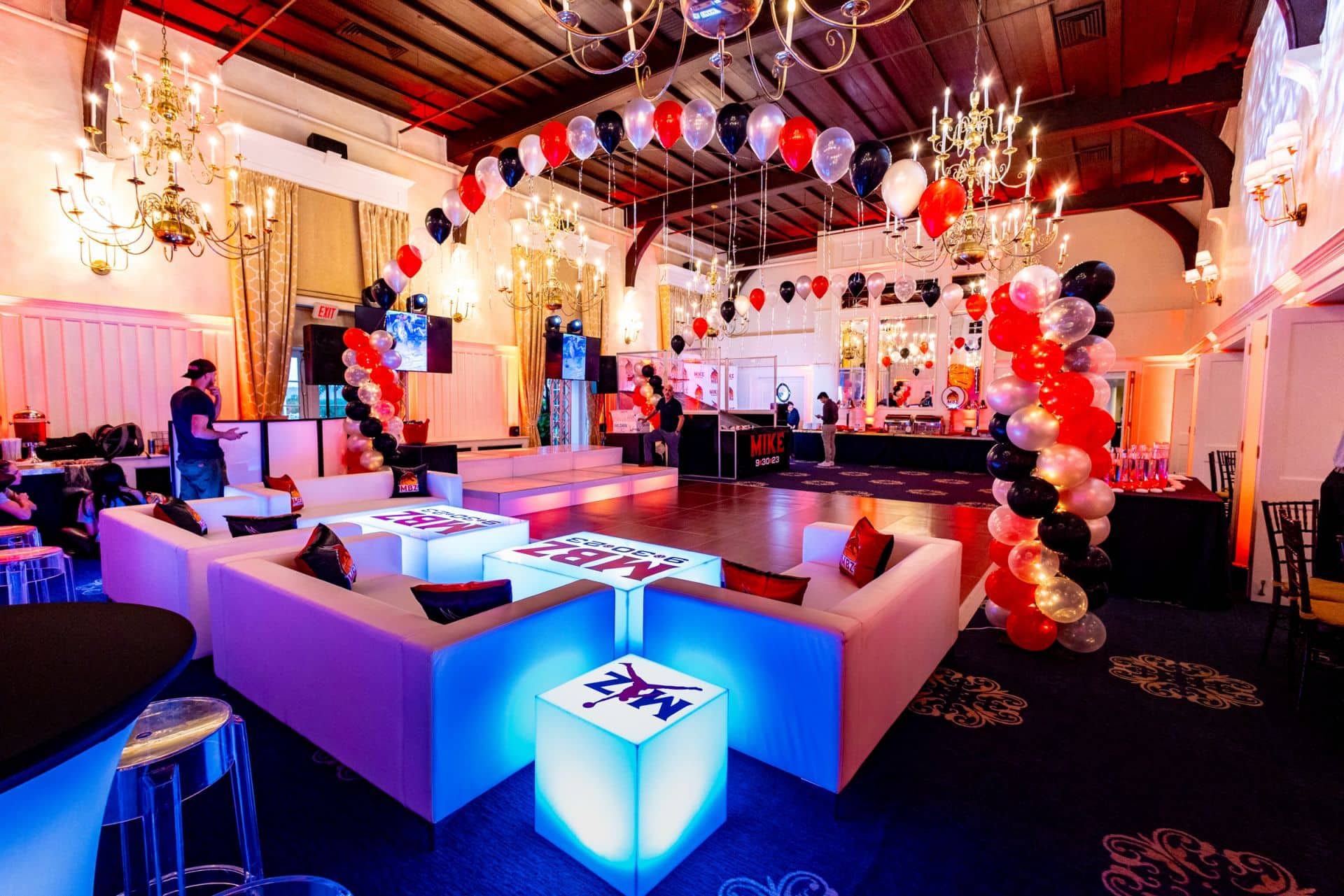 Basketball Themed Bar Mitzvah with Custom LED Lounge and Balloon Gazebo over Dance Floor at Plainfield Country Club