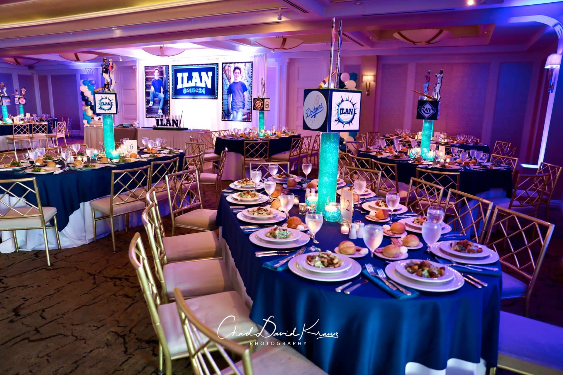 Baseball Themed LED Centerpieces with Cut Outs for a Bar Mitzvah