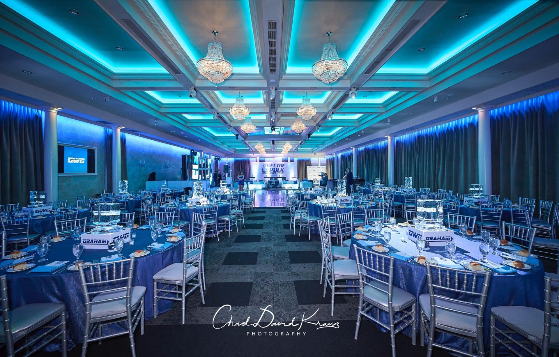 Hockey Theme Bar Mitzvah with Custom Lounge and LED Mural at Mulino's at Lake Isle