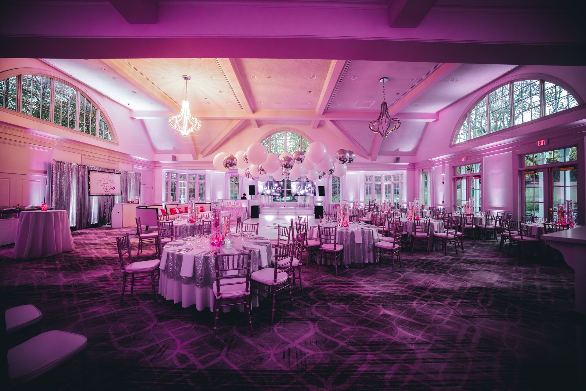 Hot Pink Bat Mitzvah Party Room at Orange Lawn Tennis Club