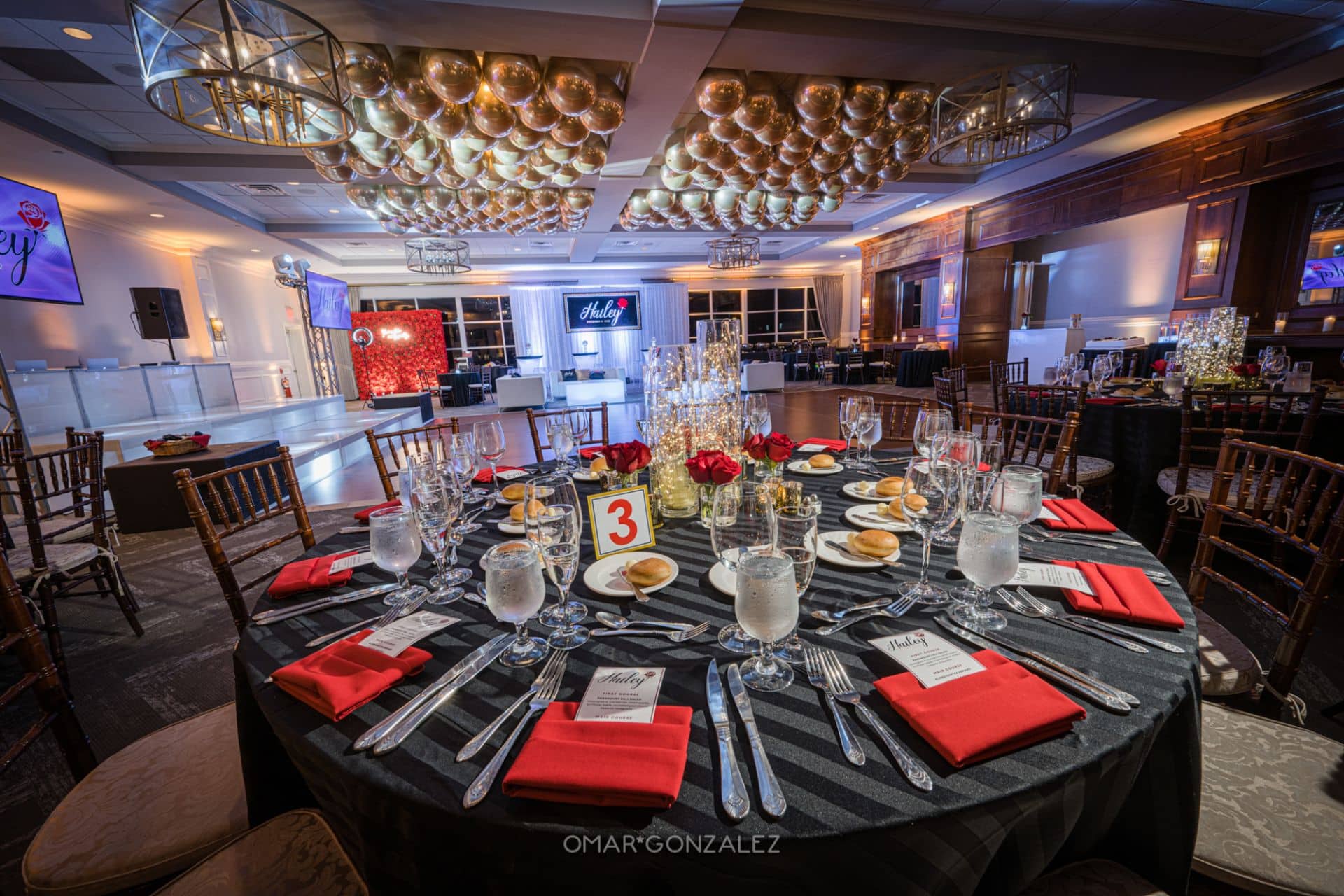 Rose Themed Bat Mitzvah with Metallic Orbz on Ceiling, LED Fairy Light Centerpieces and Custom Lounge Setup at Paramount Country Club
