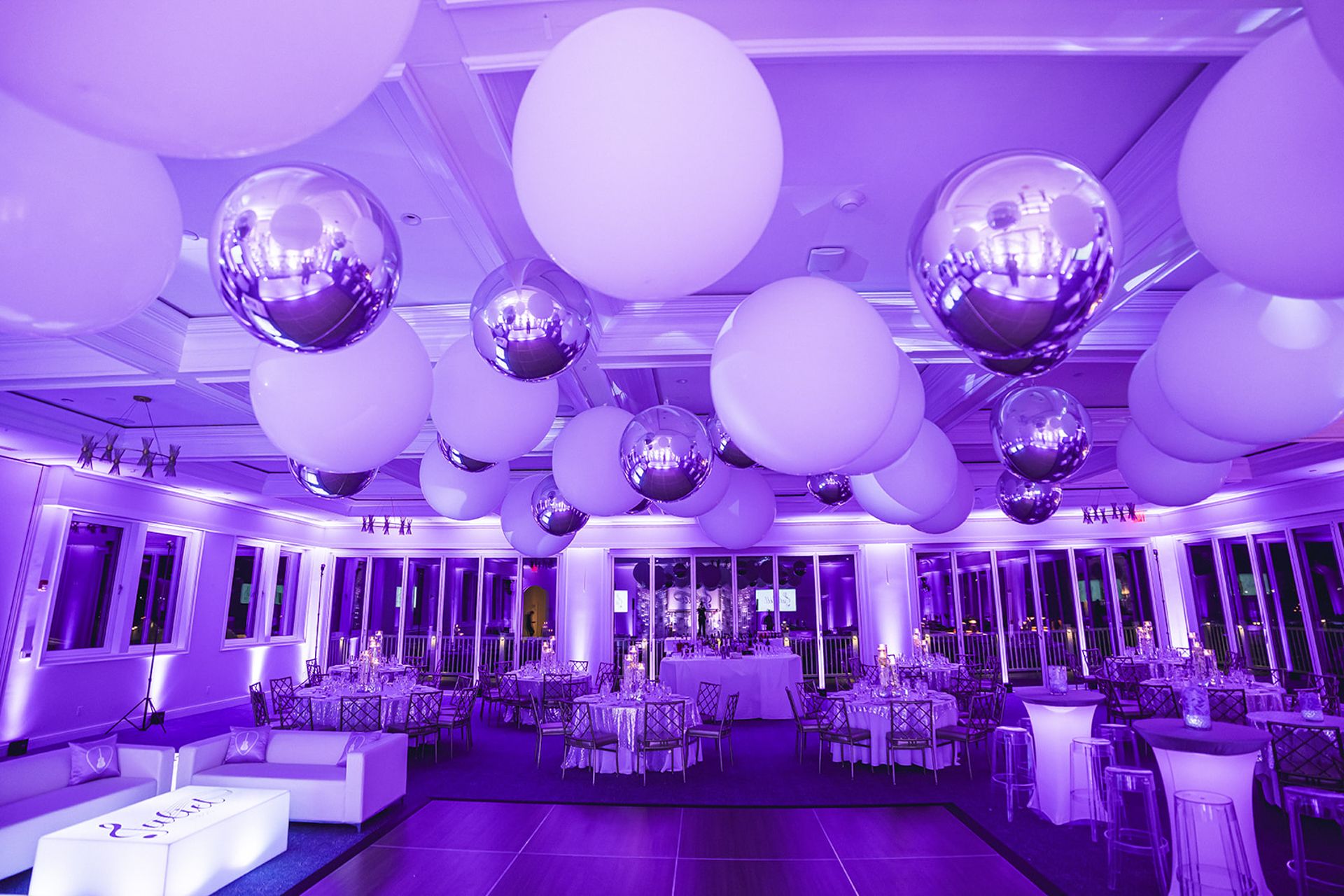 Silver and White Party Room for Bat Mitzvah at Coveleigh Club