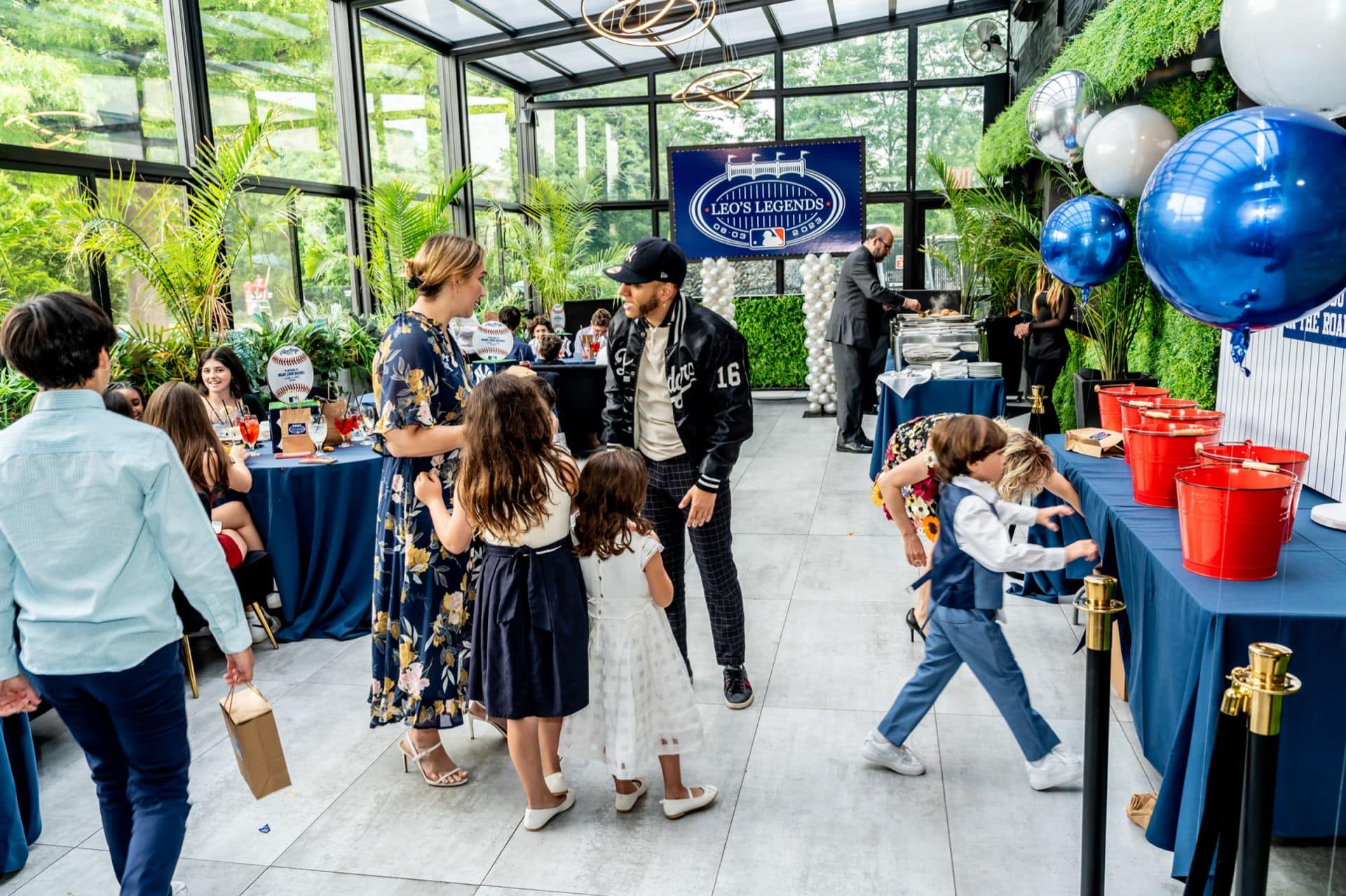 Yankees Themed Bar Mitzvah with Custom Centerpieces and Large Sign on Balloon Columns at Gigante, Eastchester
