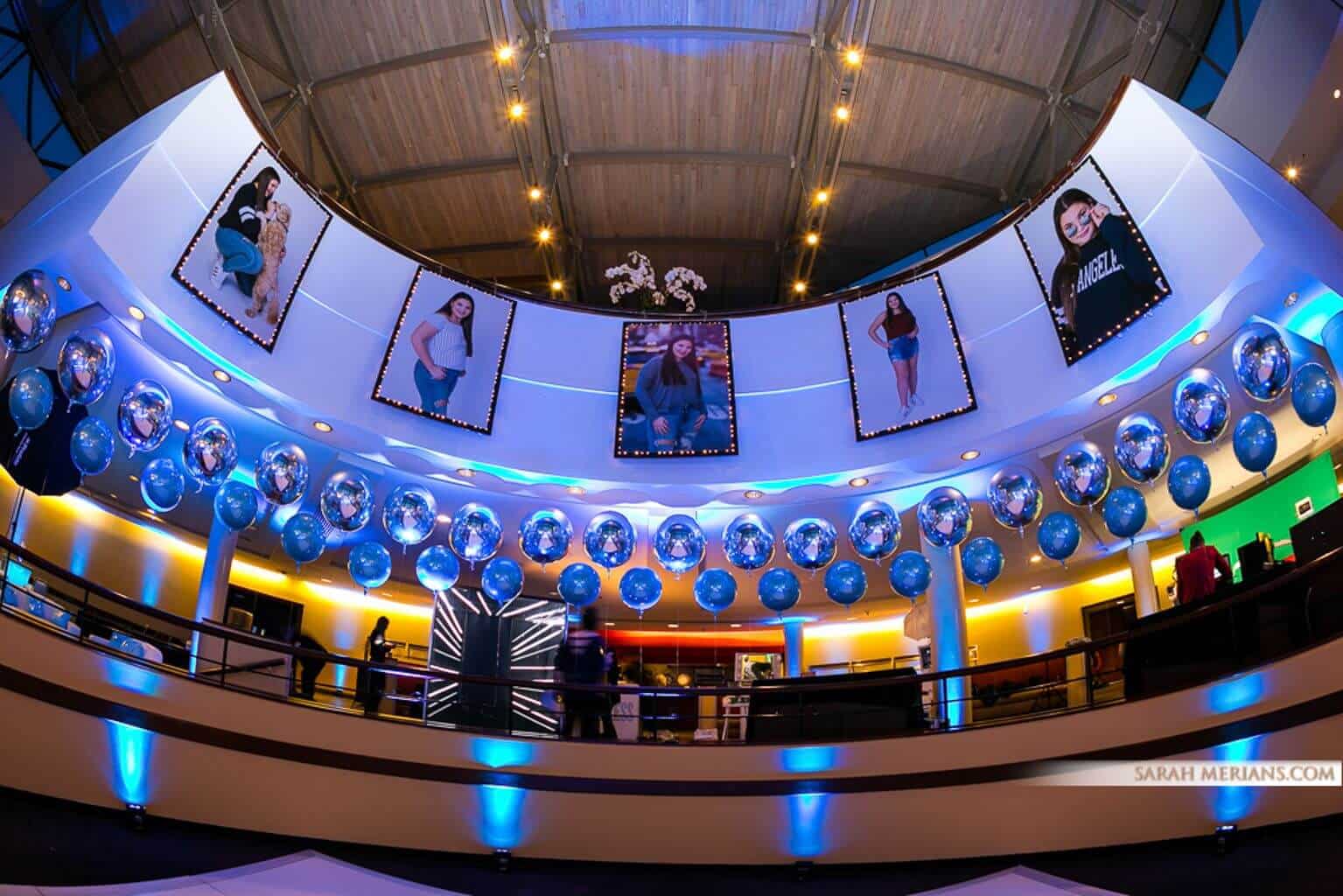 Blowup Photos with Lights and Metallic Orbz Balloon Scape for Bat Mitzvah