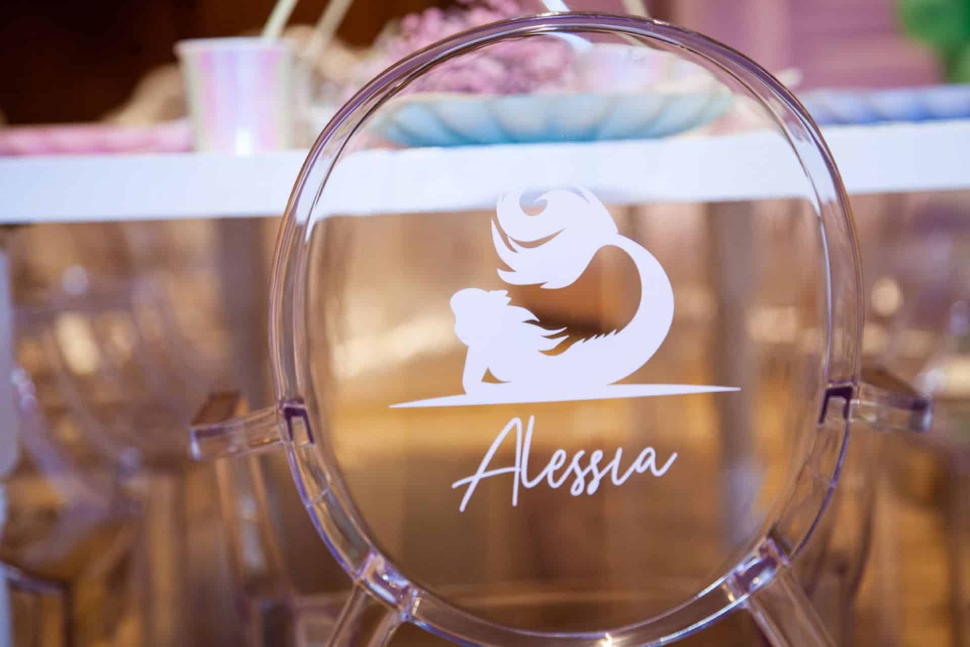 Custom Decal for Acrylic Chair at Beach Themed Kids Party