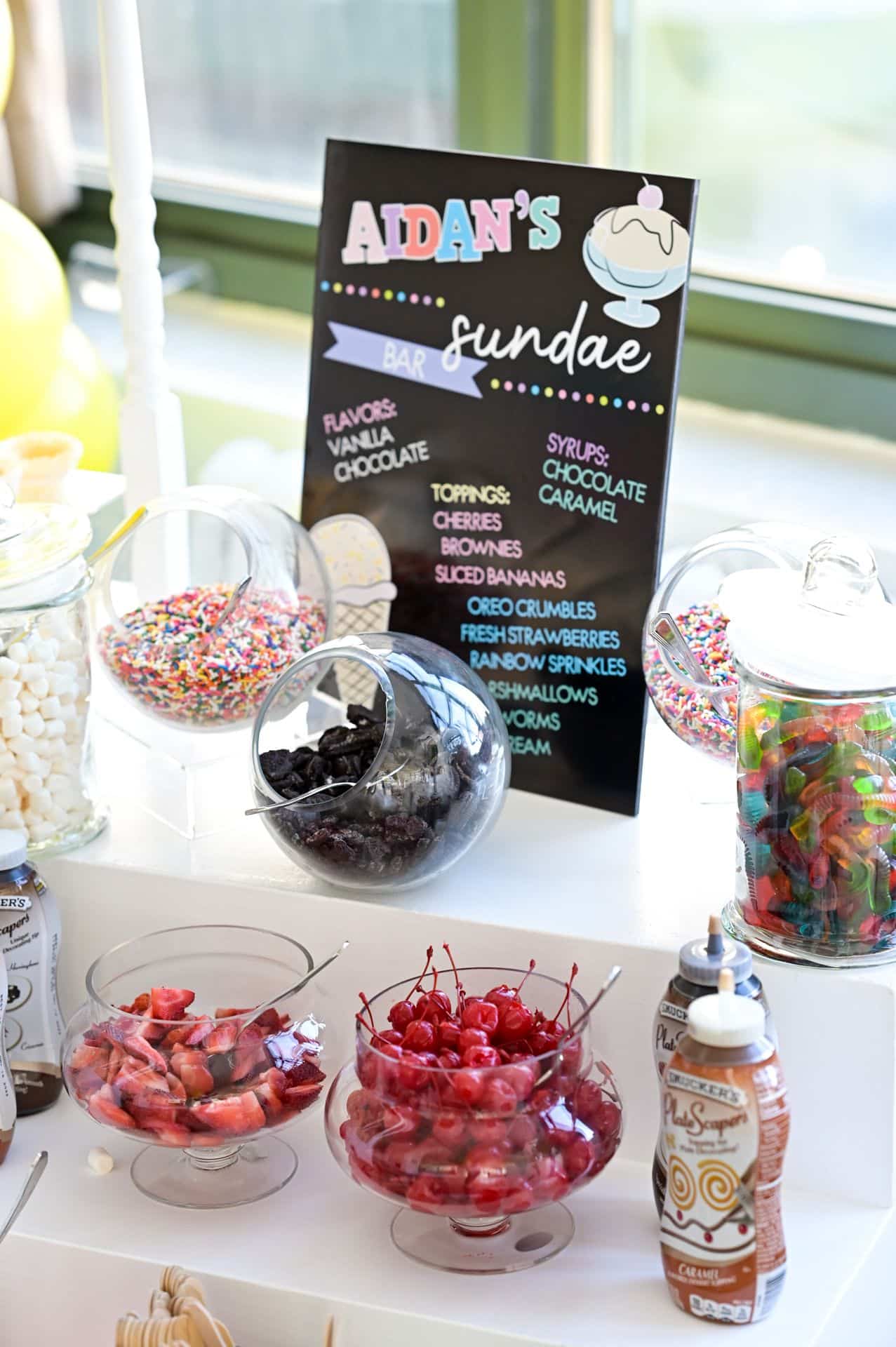 Custom Sundae Bar Signage and Decal for Funhouse Themed Birthday