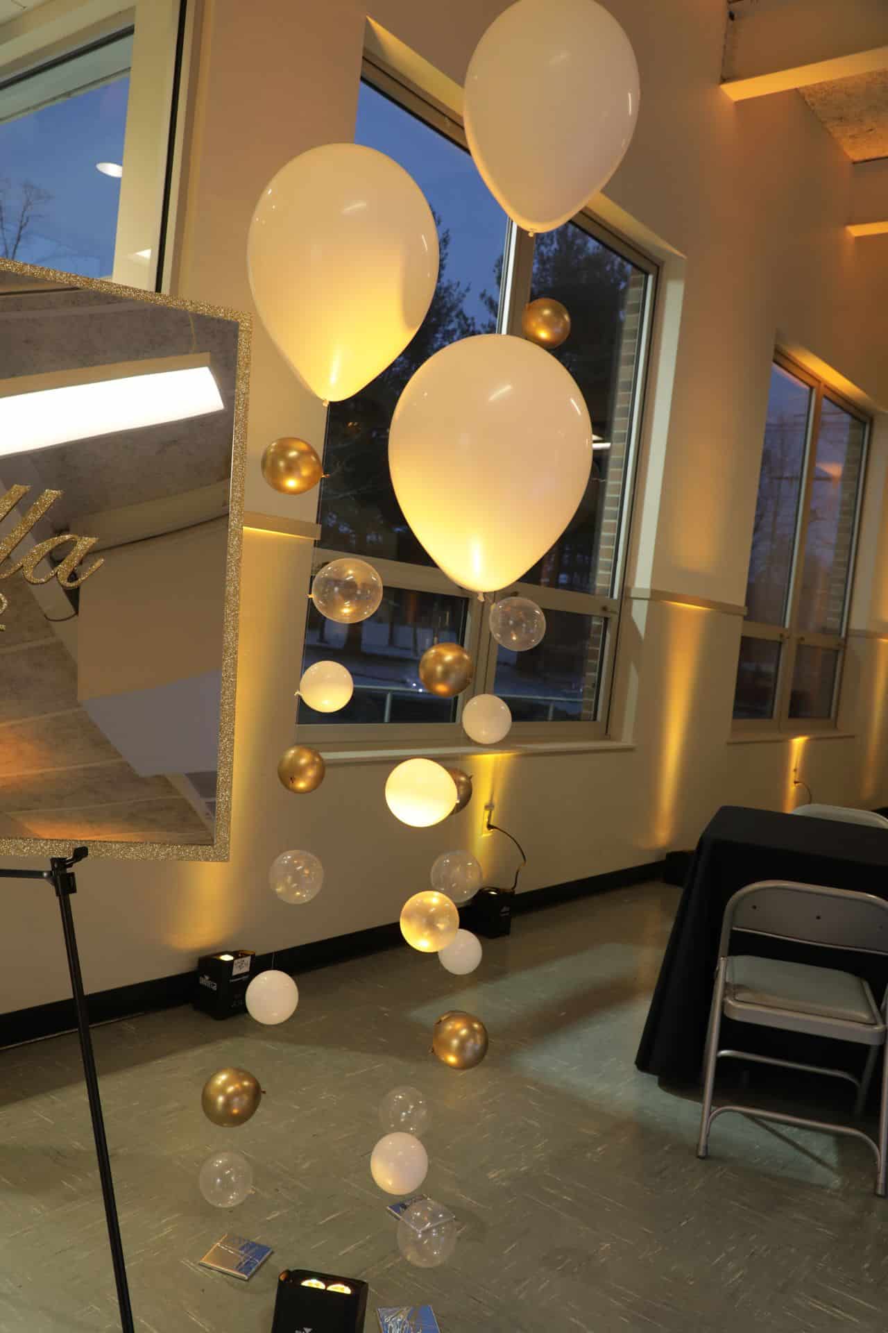 LED Bubble Balloons in Entrance to Sweet Sixteen