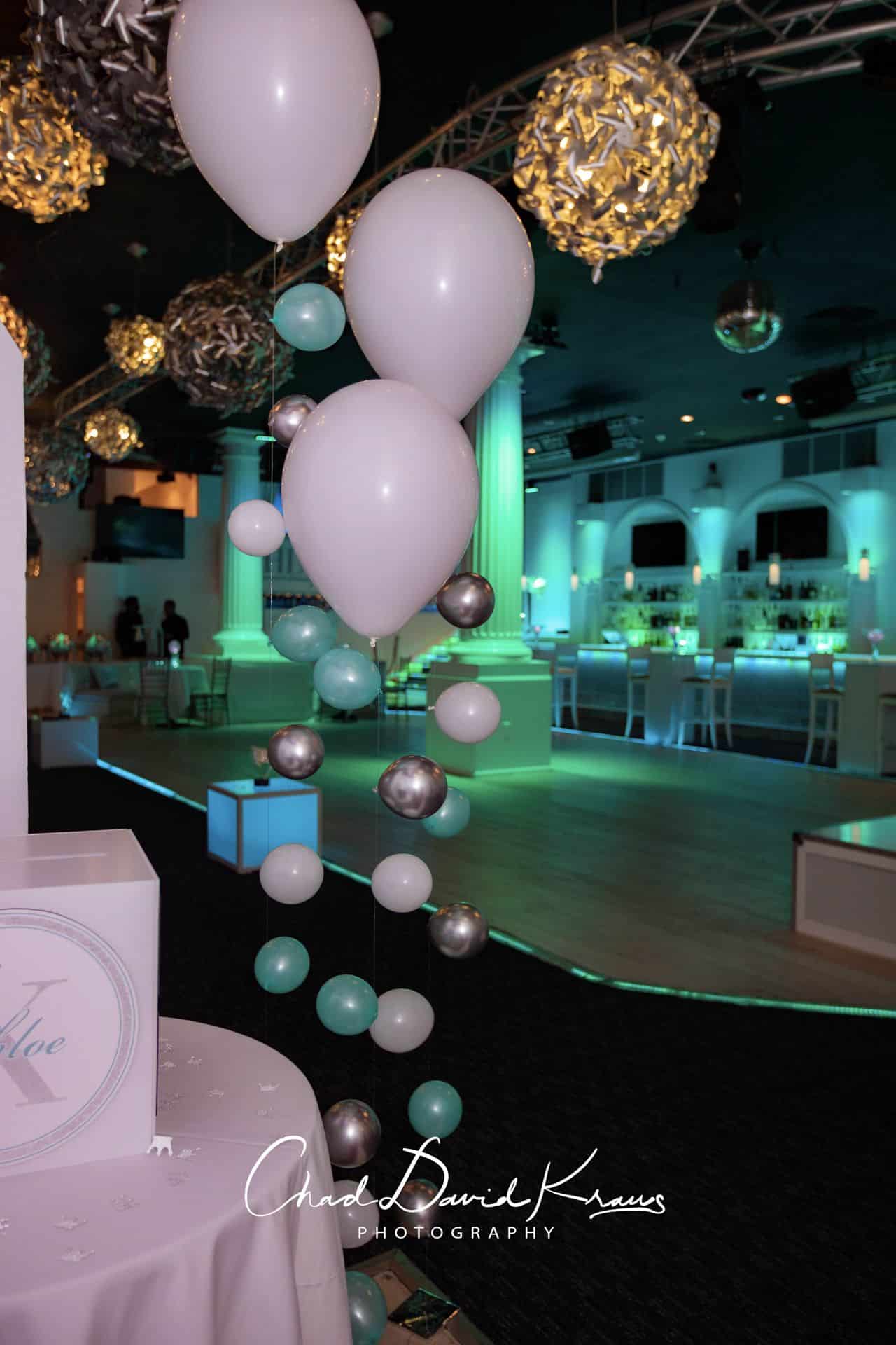 White and Mint Green Bubble Balloons at Coliseum White Plains