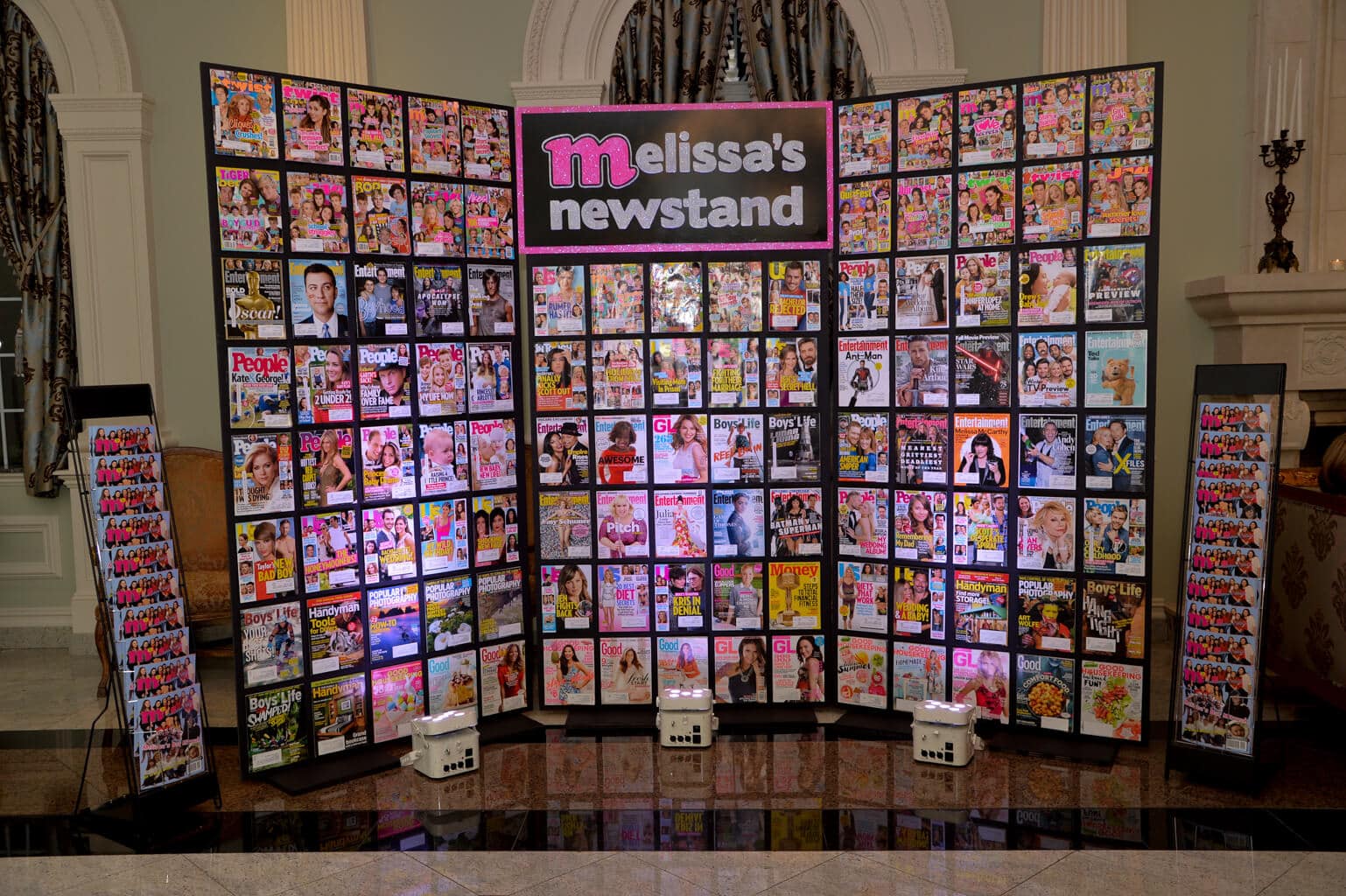 Custom Magazine Display with Logo and lights for Magazine Themed Bat Mitzvah