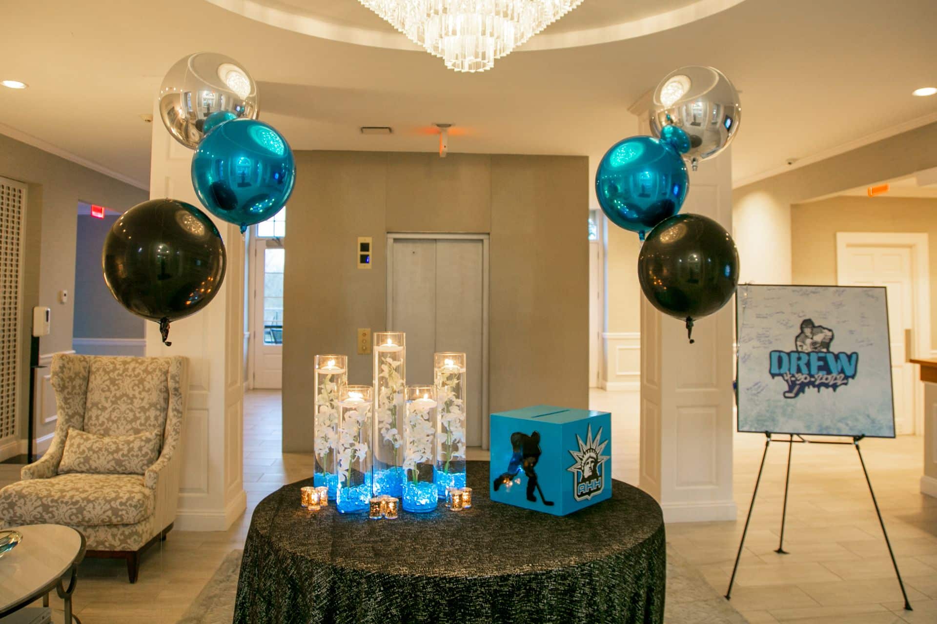 Metallic Orbz Entrance Decor at Fairview Country Club