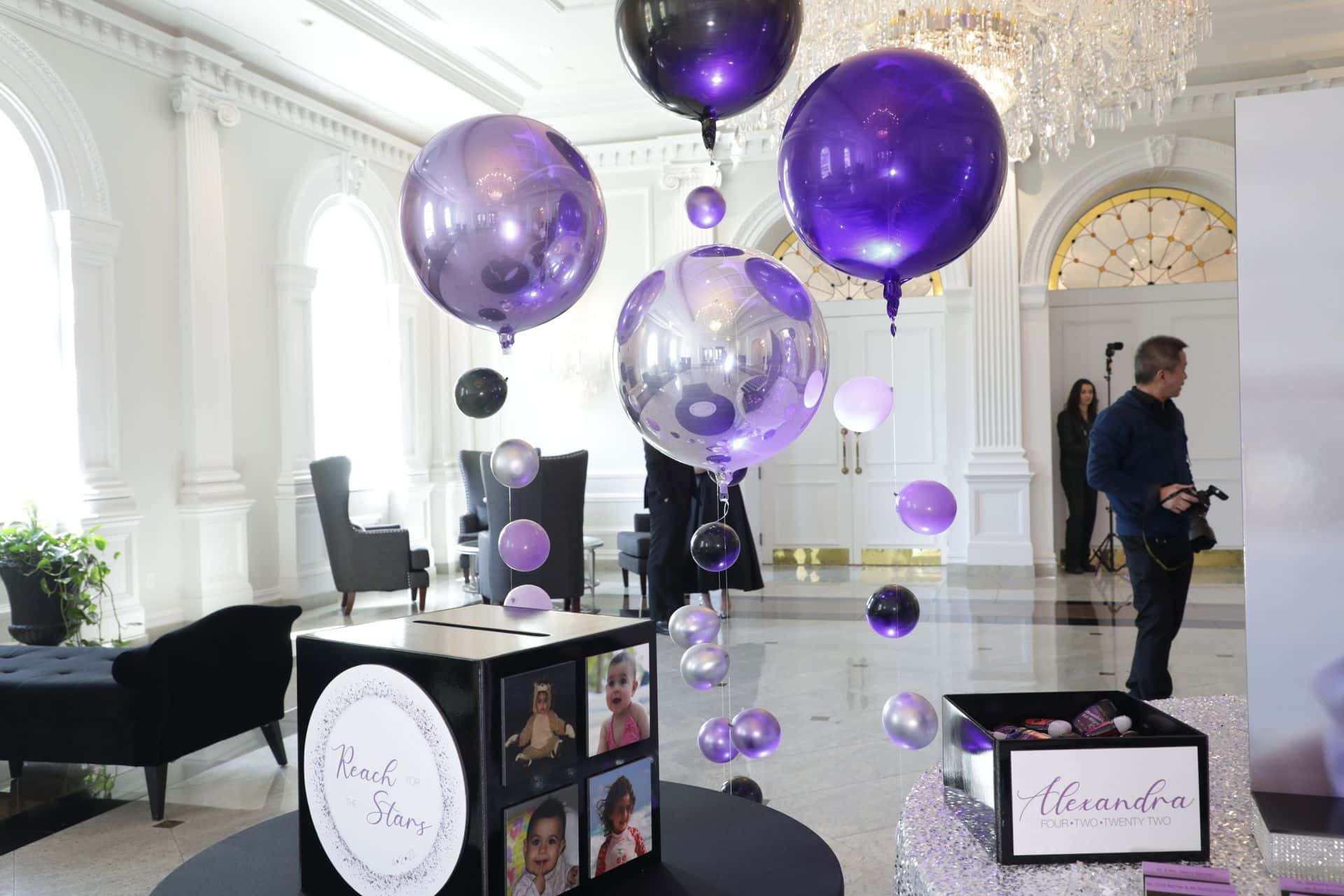 Purple and Silver Bubble Balloons with Orbz Topper at The Rockleigh