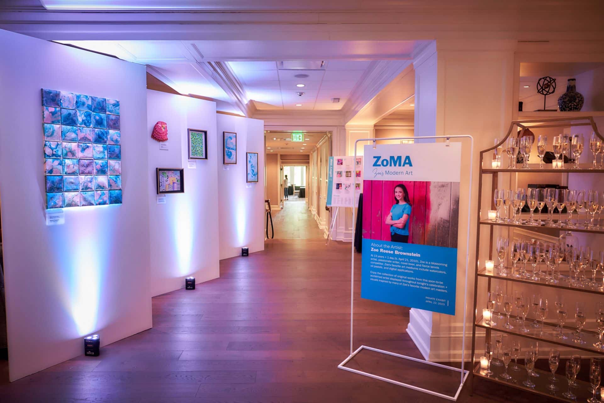 Art Themed Bat Mitzvah with Custom Art Exhibit Display and Custom Signs at Country House at Bluestone