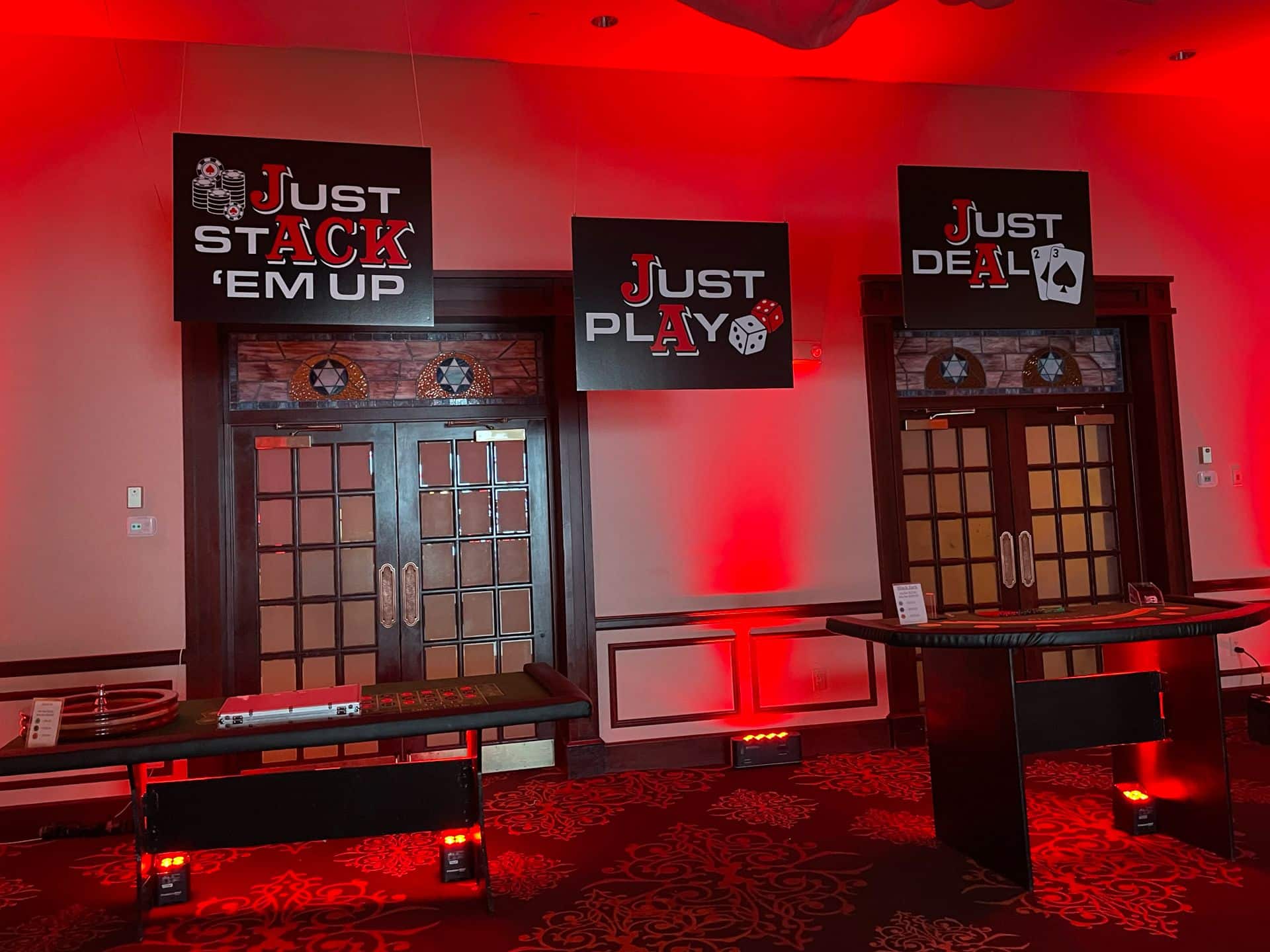 Custom Signage over Casino Games for Bar Mitzvah at Temple Emanu-el, Closter