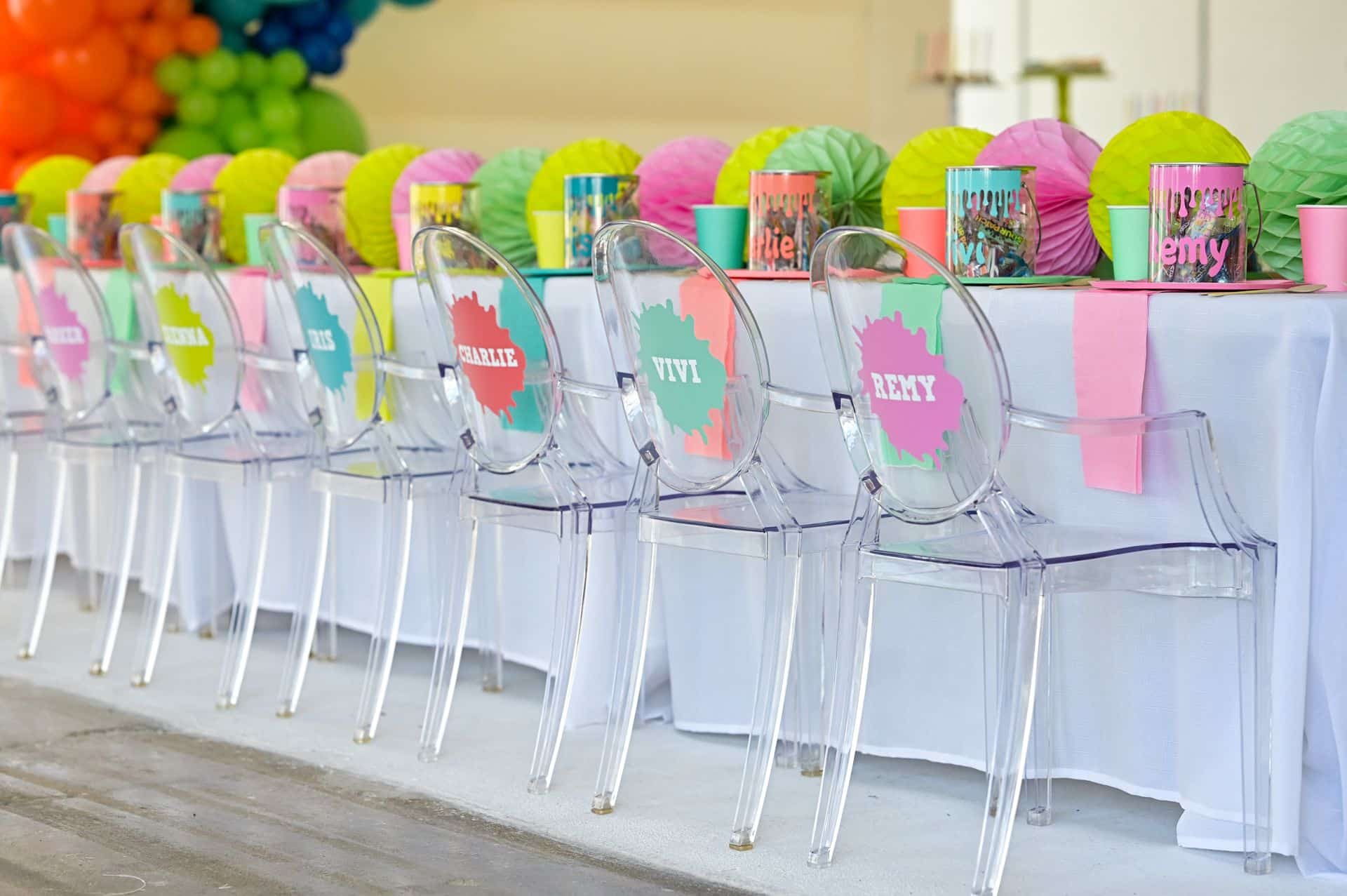 Custom Chair Decals for Funhouse Themed Birthday Party