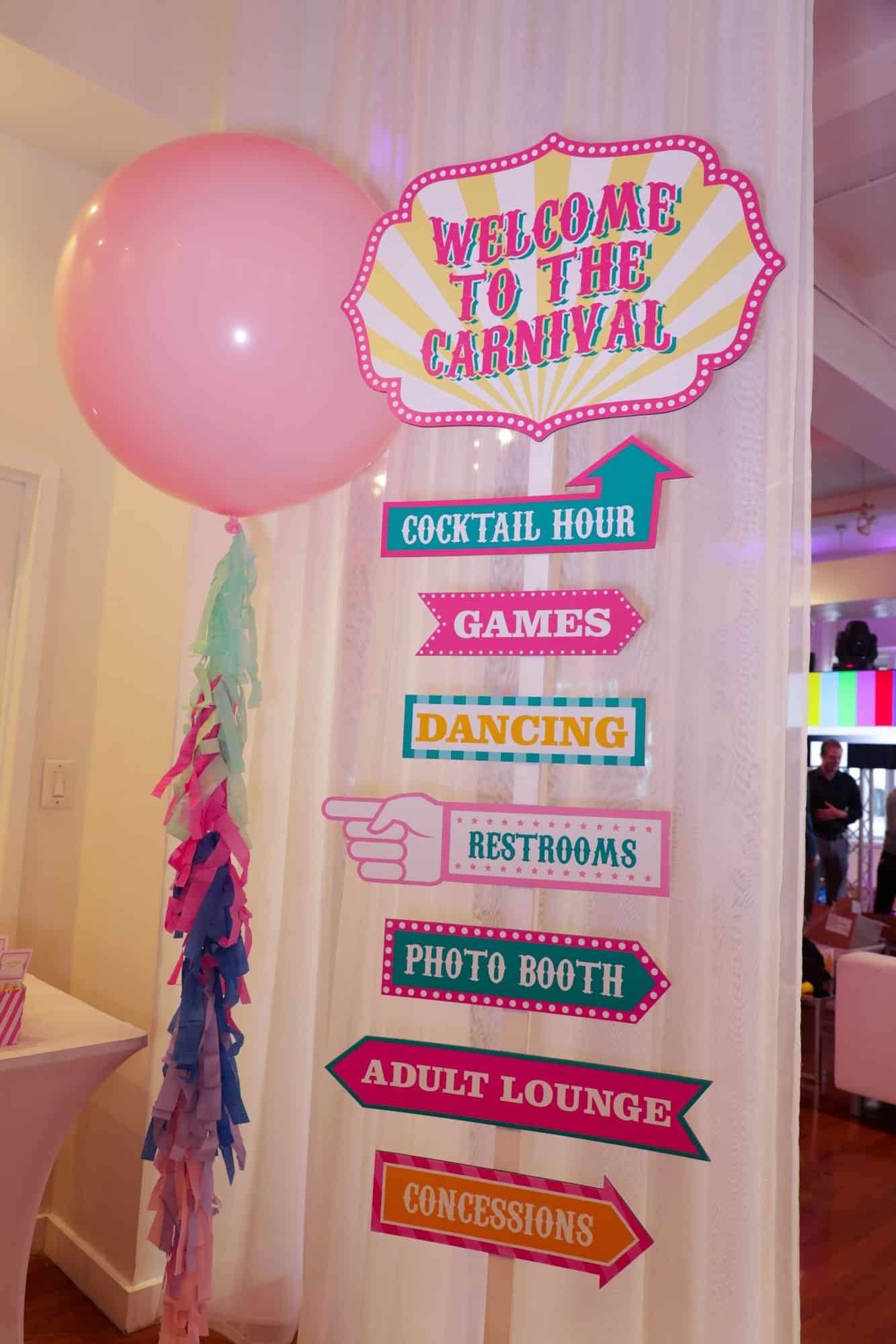 Custom Carnival Directional Sign with 3' Balloon and Tassels