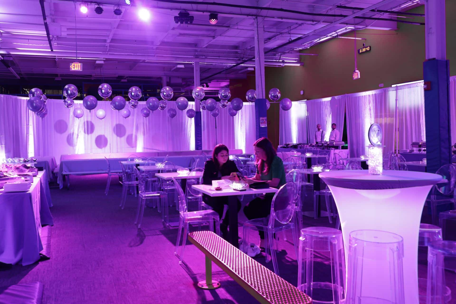 Lavender and Silver Metallic Orbs Balloon Scape for Bat Mitzvah at Urban Air