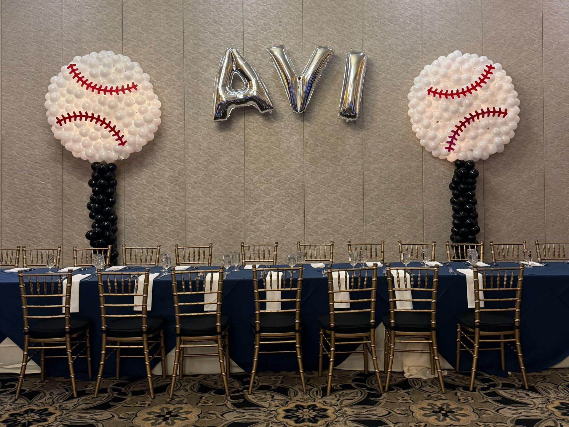 Mylar Name Balloon Arch with Baseball Balloon Sculptures