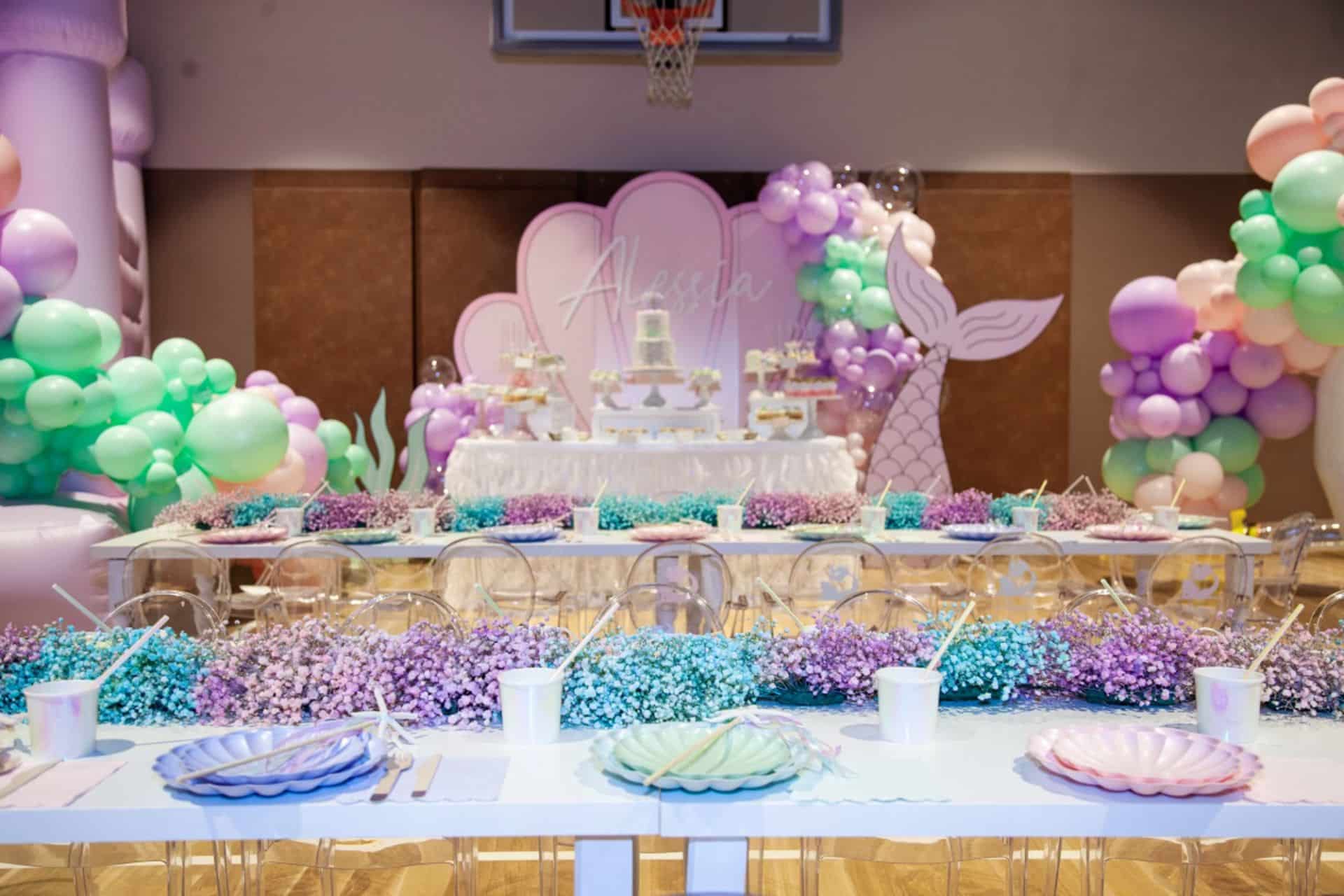 Organic Balloon Garland with Custom Seashell Backdrop and Mermaid Cutout