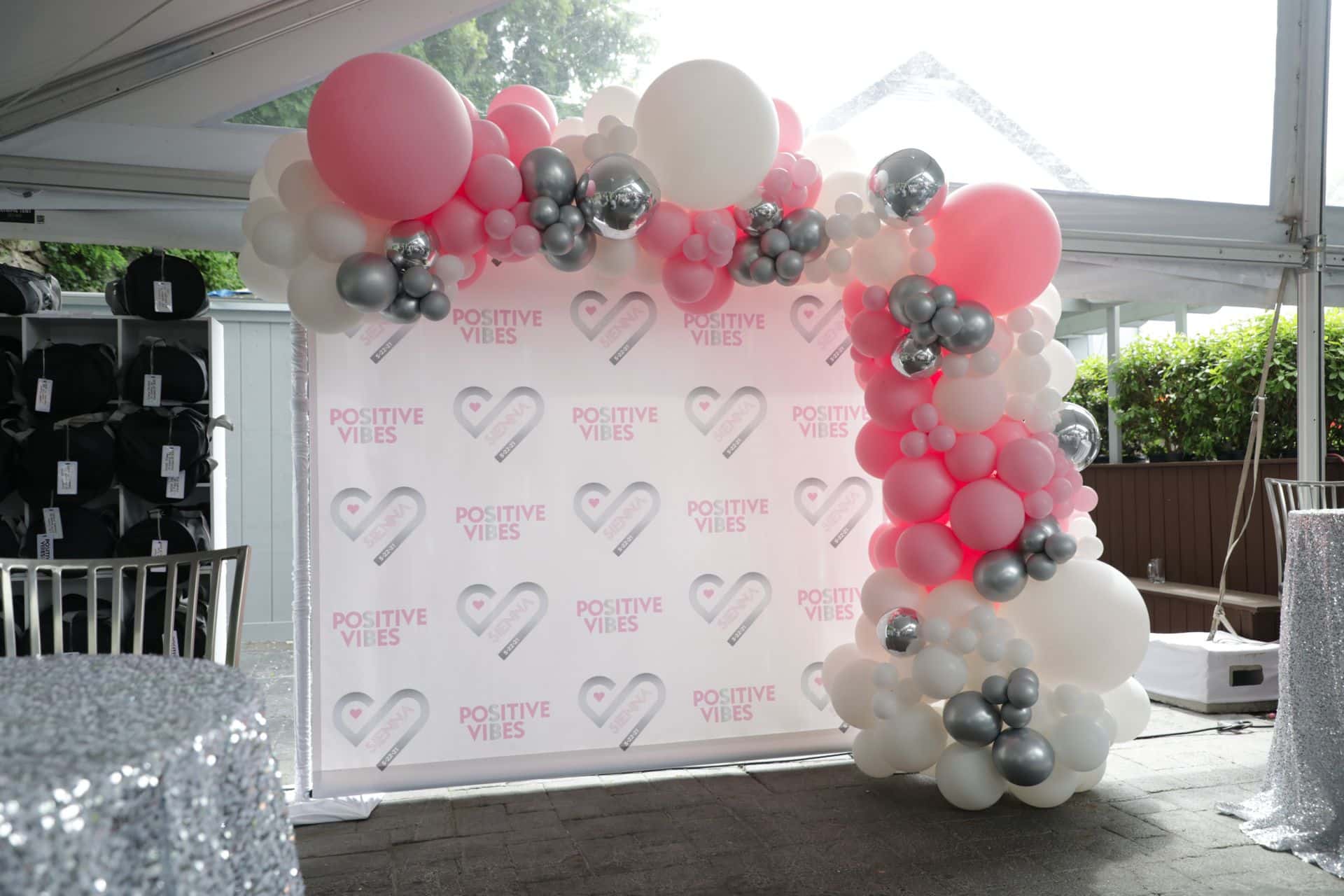 Organic Half Arch Over Step and Repeat for Outdoor Bat Mitzvah
