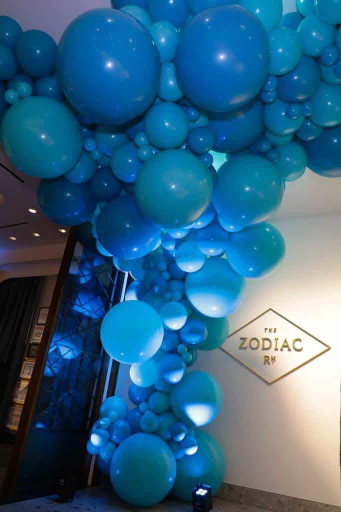 Shades of Teal Organic Balloon Sculpture for Baby Shower at The Zodiac Room, NYC