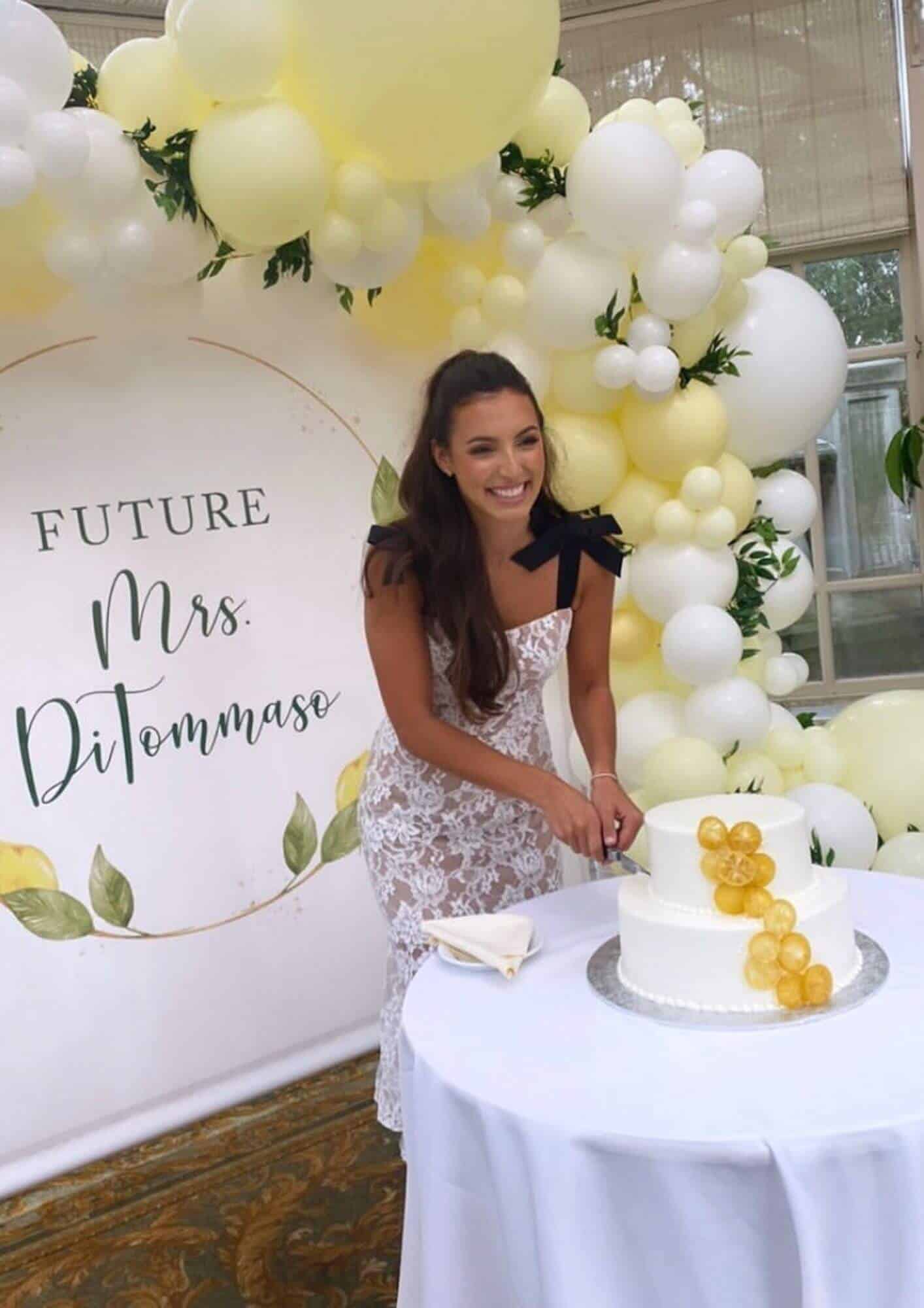 White and Ivory Organic Balloon Garland with Greenery and Custom Logo Backdrop for Bridal Shower