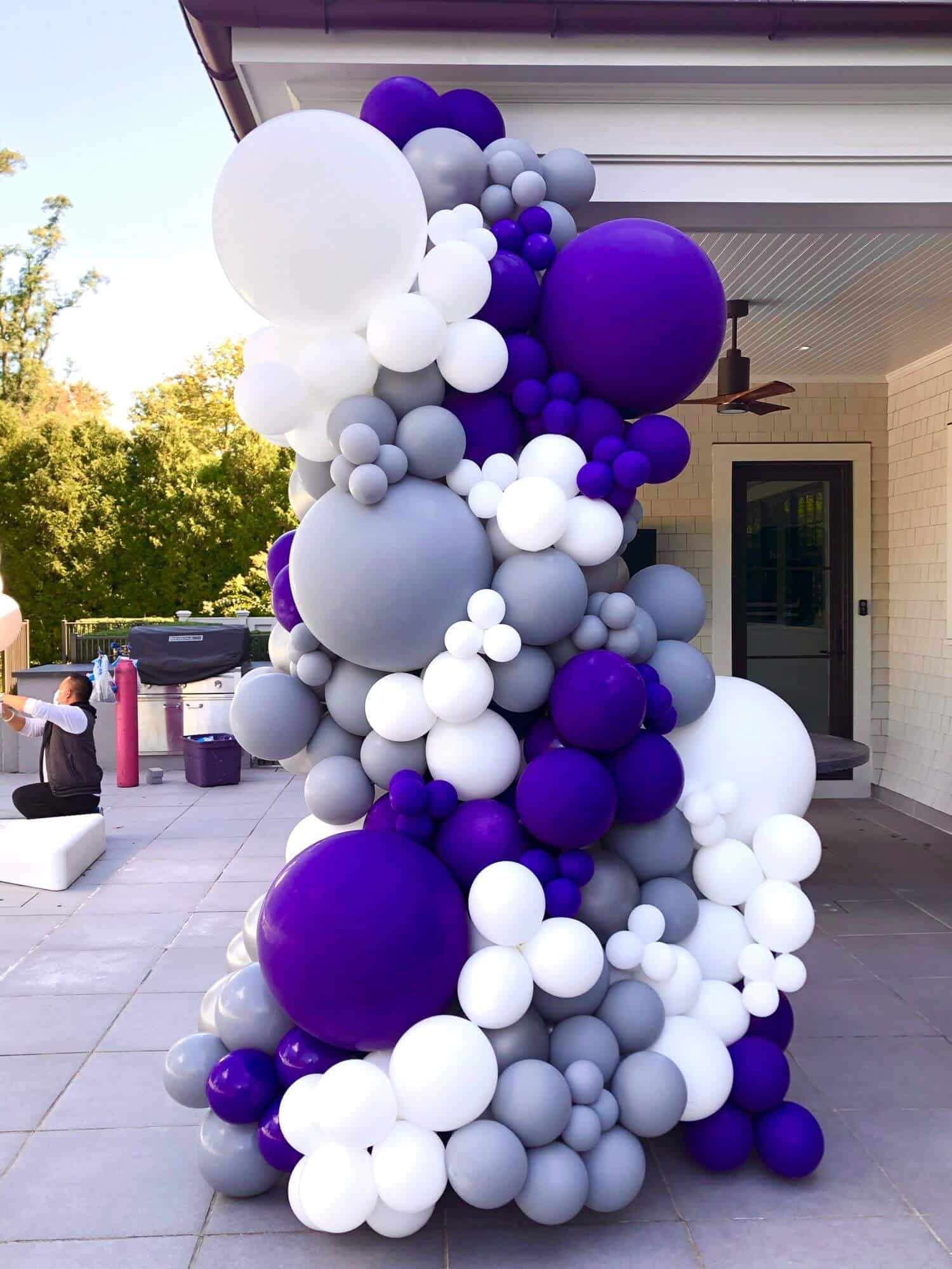 Purple, Grey and White Organic Balloon Sculpture for Outdoor Bat Mitzvah