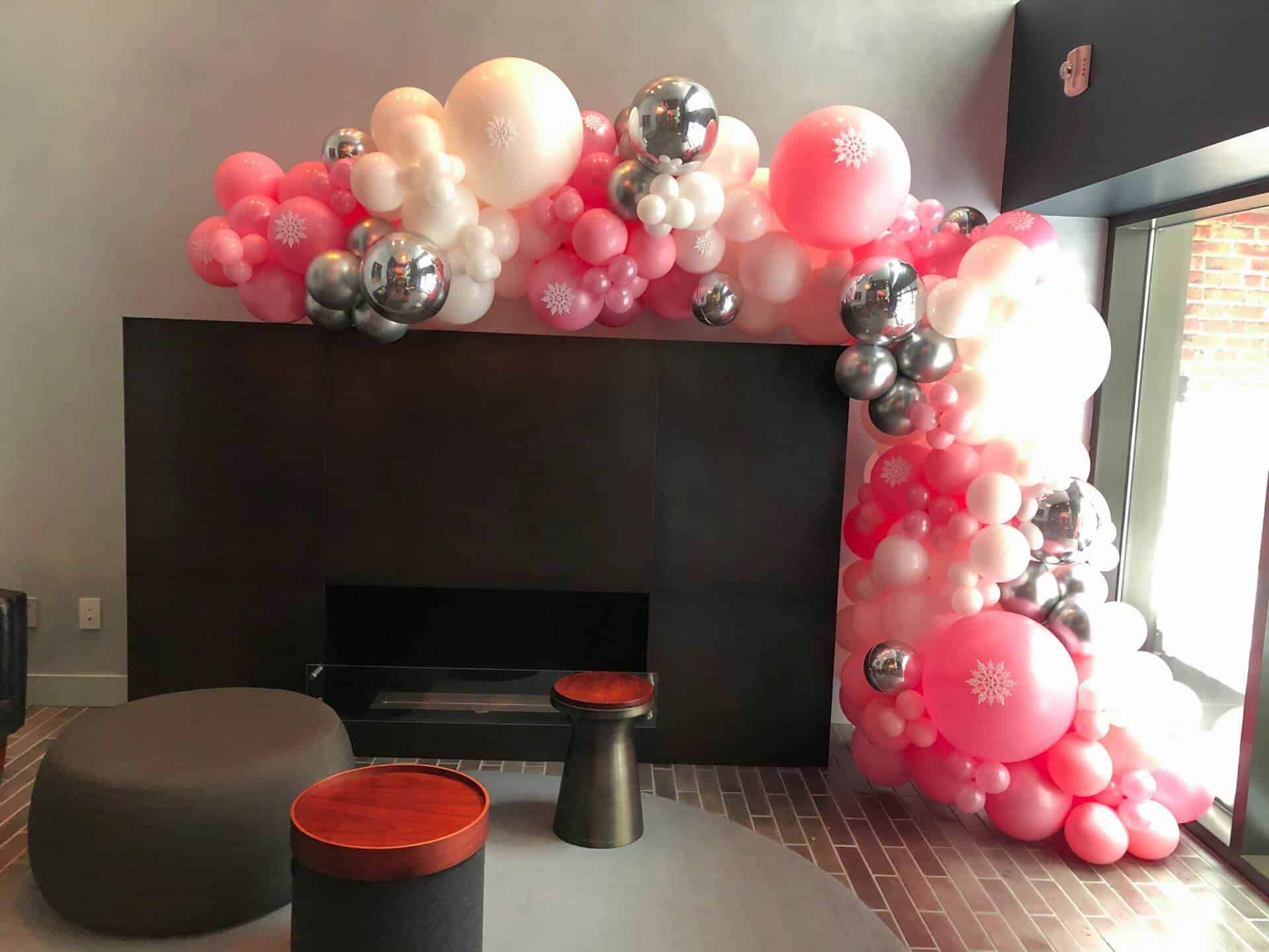 Winter Wonderland Balloon Arch with Snowflakes Accent for First Birthday