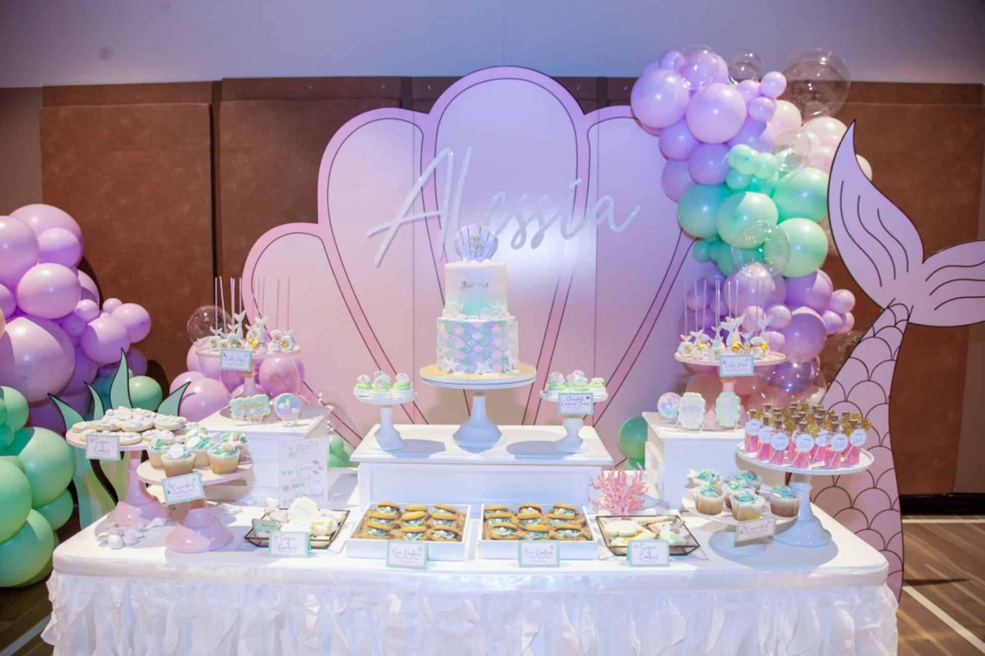 Organic Balloon Garland with Custom Seashell Backdrop and Mermaid Cutout