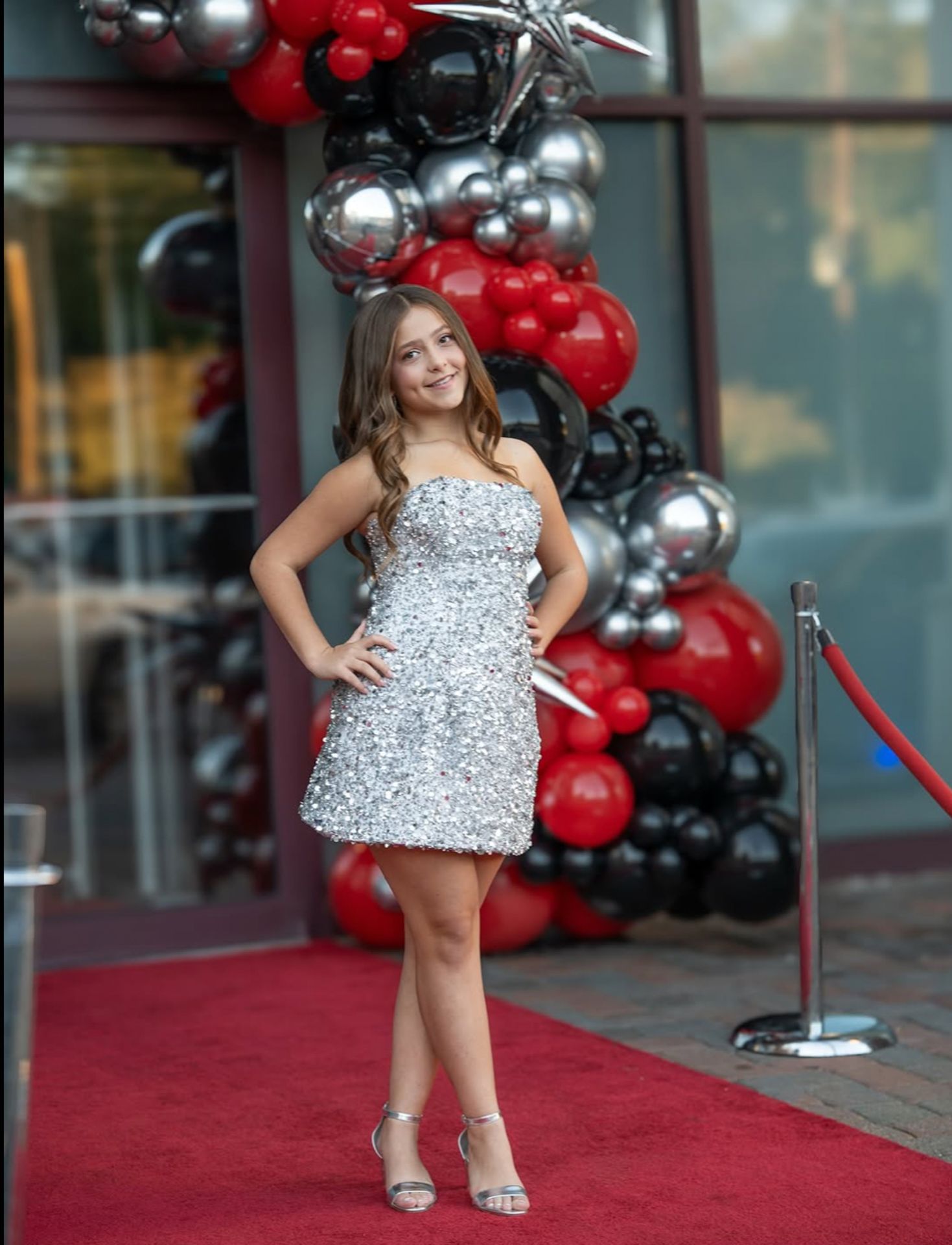 Balloon Garland with Silver Starburst over the Entrance at Vibe for a Bat Mitzvah