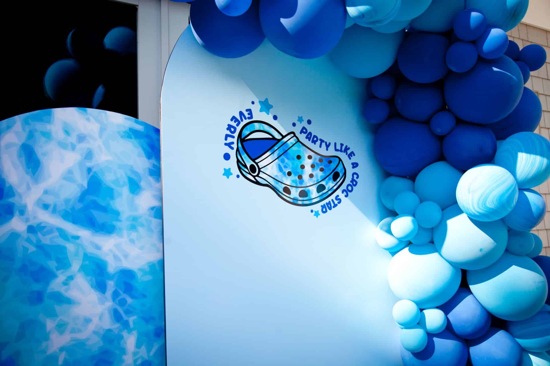 Crocs Themed Photo Backdrop with Custom Chiara Arches and Balloon Garland for Kids Birthday