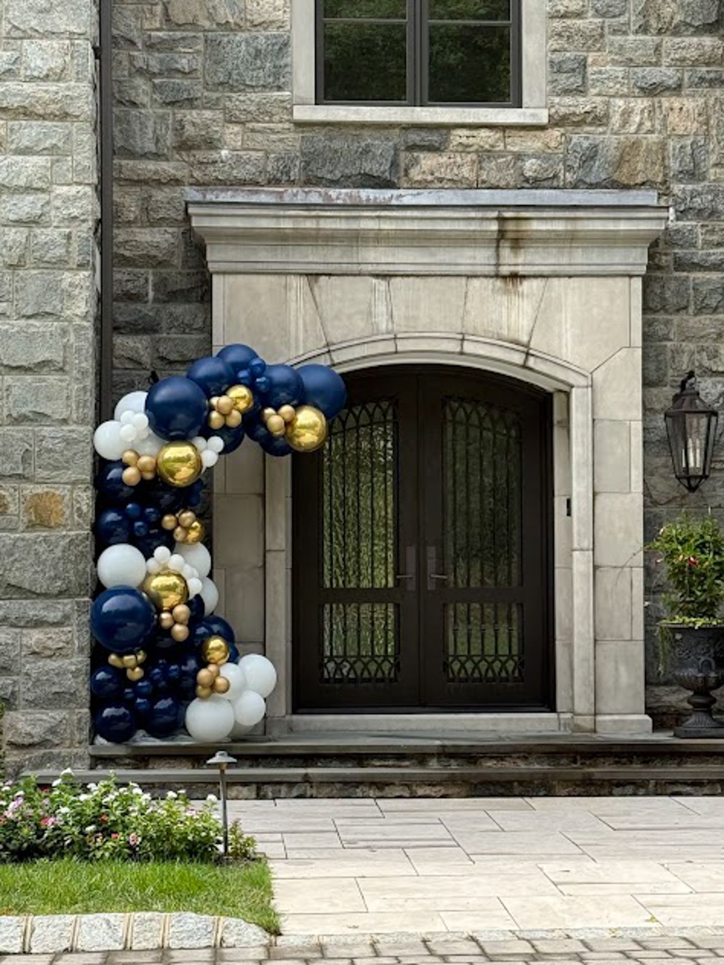 Organic Balloon Garland Over Front Door for a Birthday Party