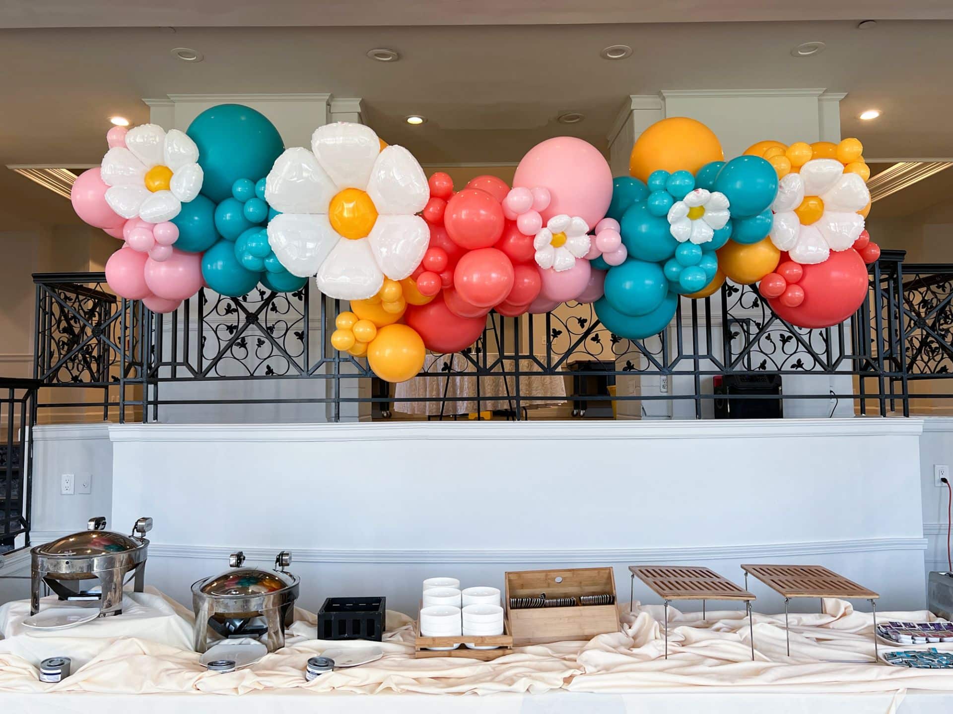 Organic Balloon Garland with Daisy Accents for Baby Naming