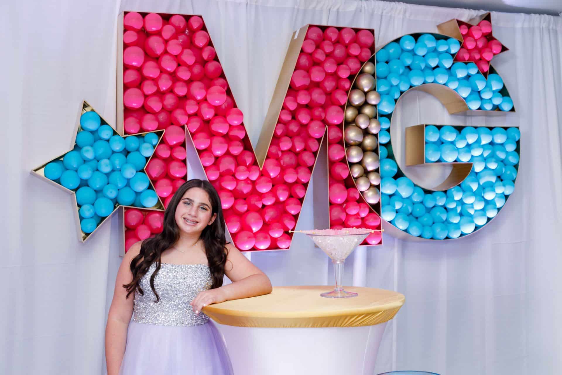 Custom Logo Balloon Mosaic for Bat Mitzvah Lounge Decor