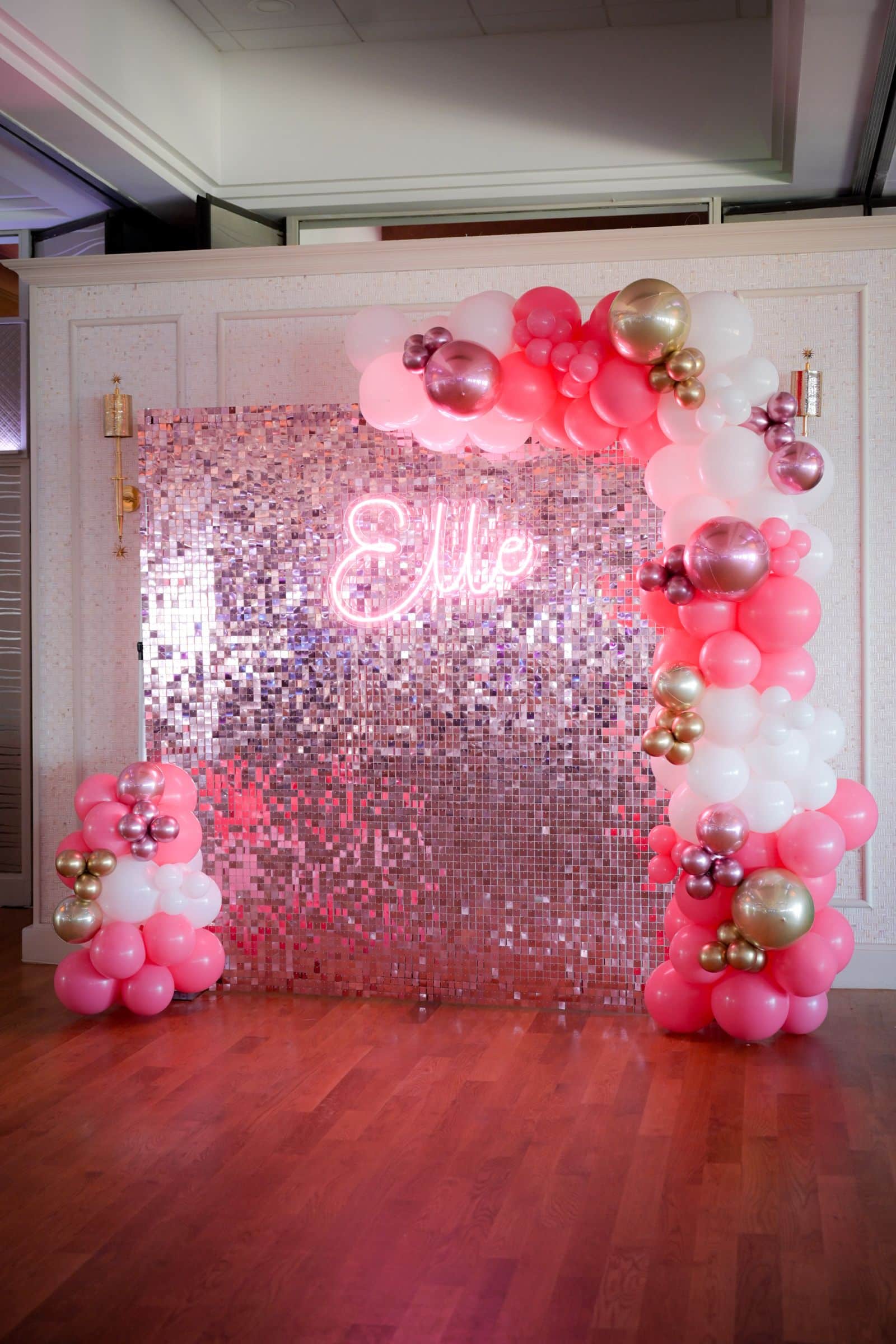 Pink and Gold Bat Mitzvah Balloon Garland