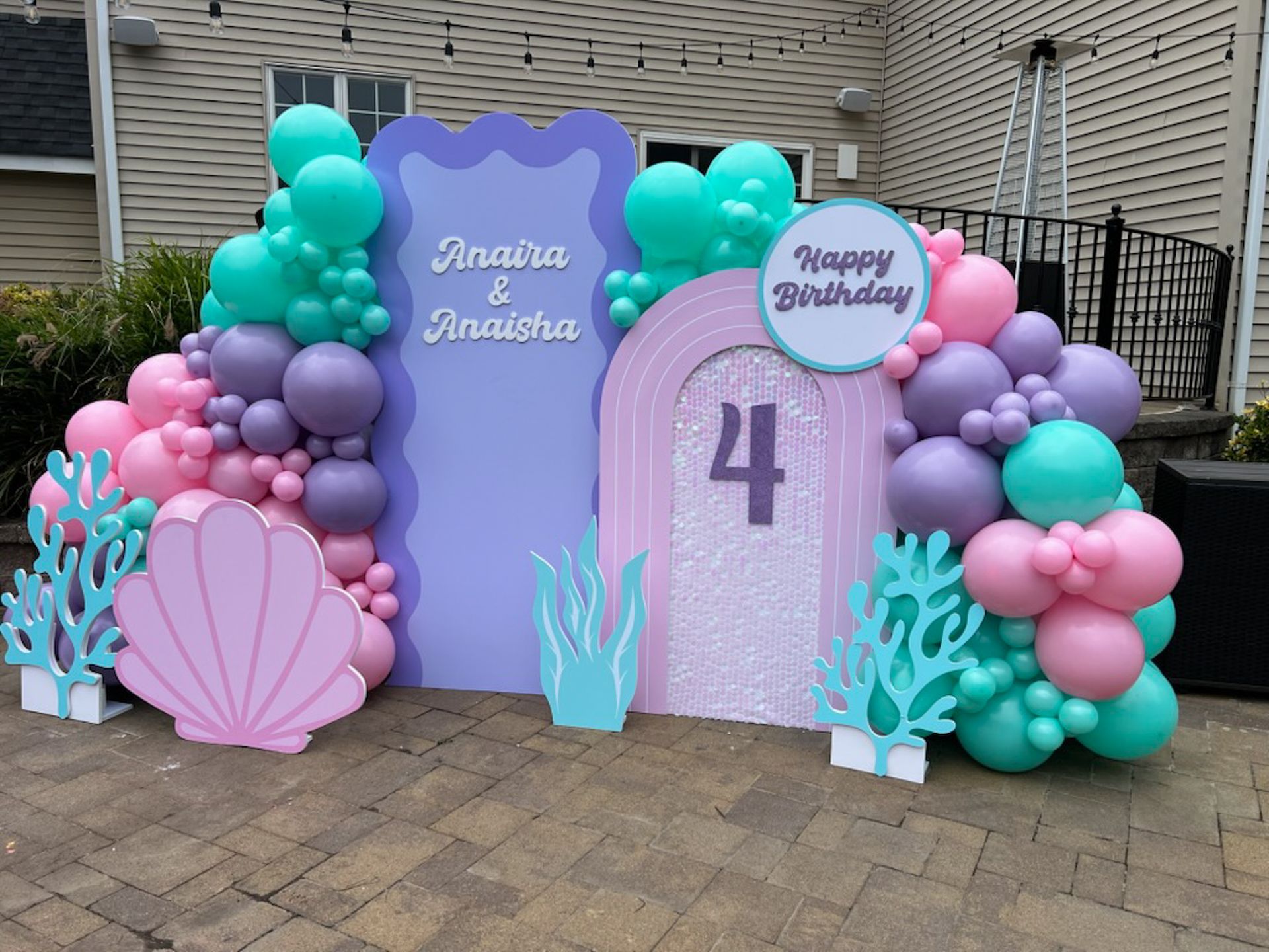 Organic Balloon Garland Over Custom Chiara Arches for a Under The Sea Theme Birthday