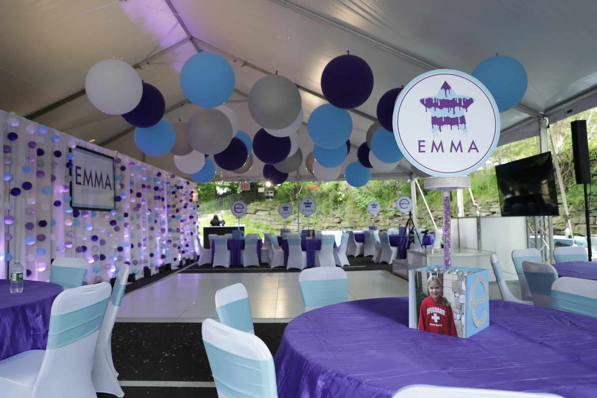 Bubble Balloon Wall, Ceiling Treatment, Custom Backdrop and Custom Logo Centerpiece for Tent Party