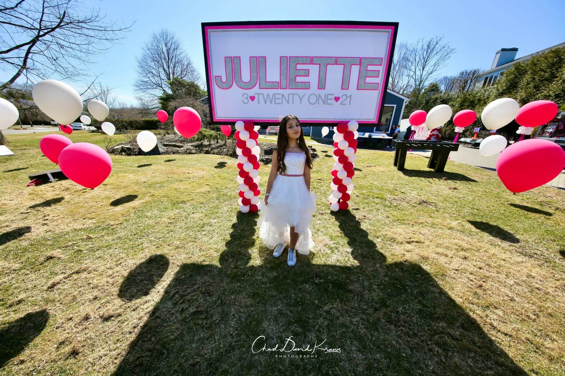 Free Standing Balloons and Custom Backdrop for Backyard Party Decor