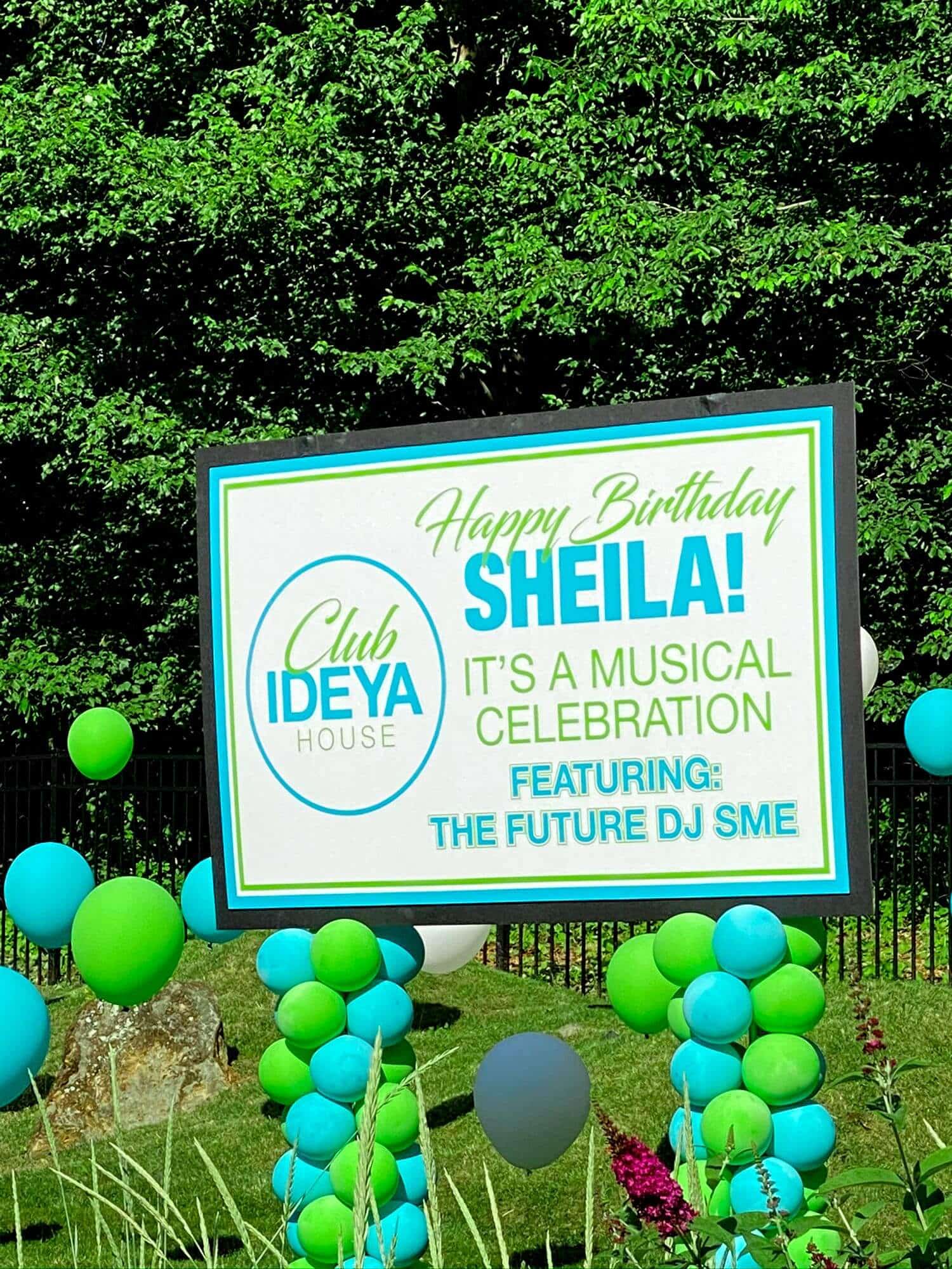 Custom Birthday Sign on Balloon Columns for Outdoor Party