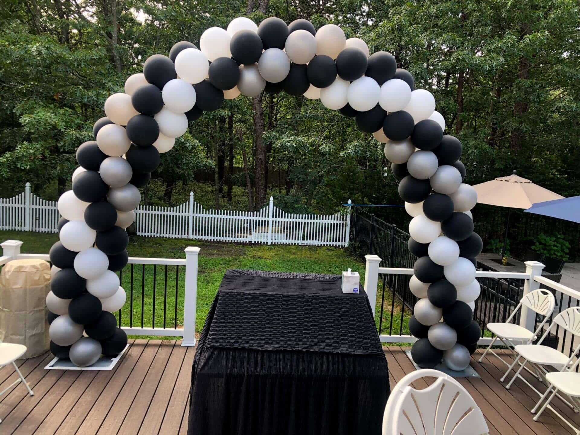 Black and White Balloon Arch for Outdoor Bar Mitzvah