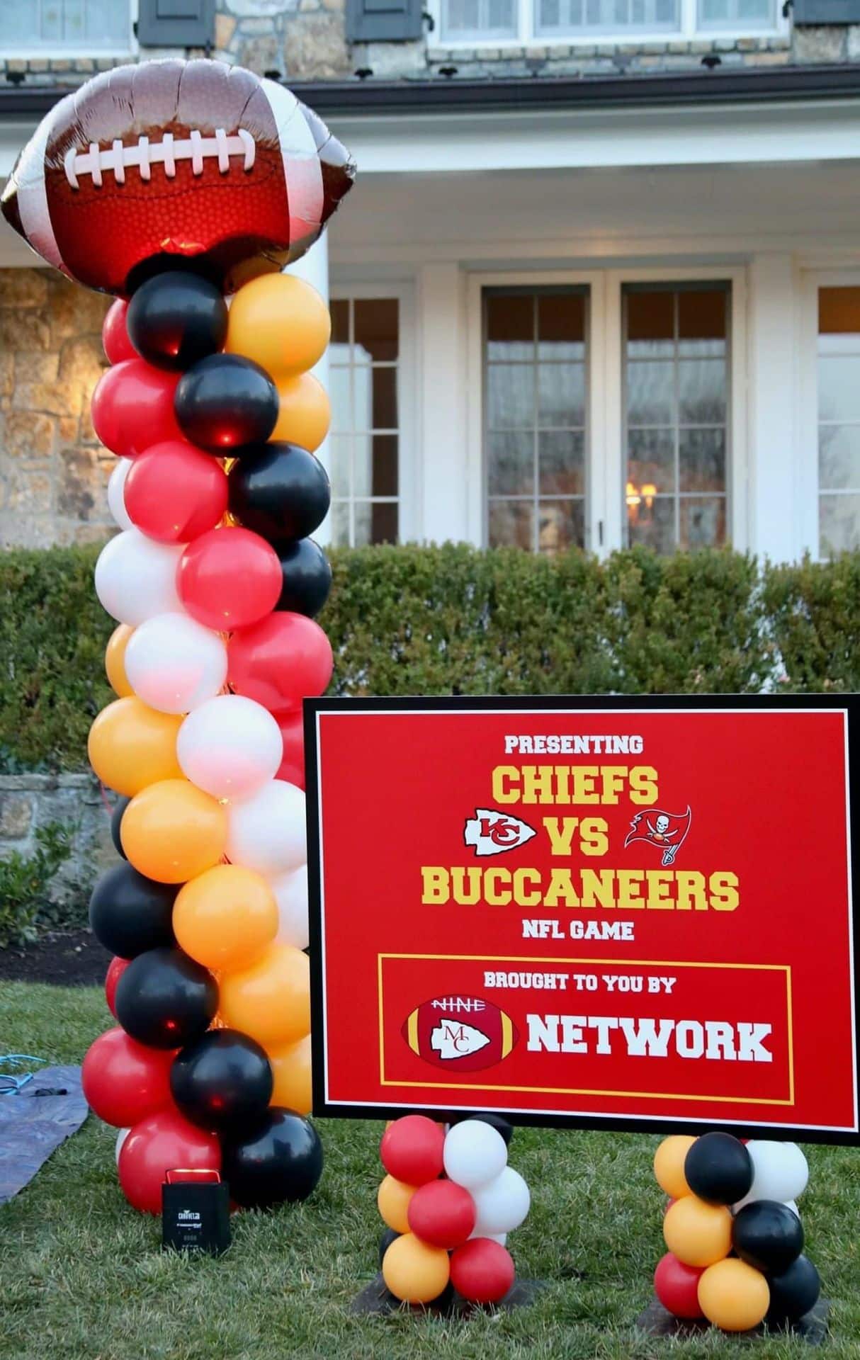 Football Themed Balloon Column with Custom Sign