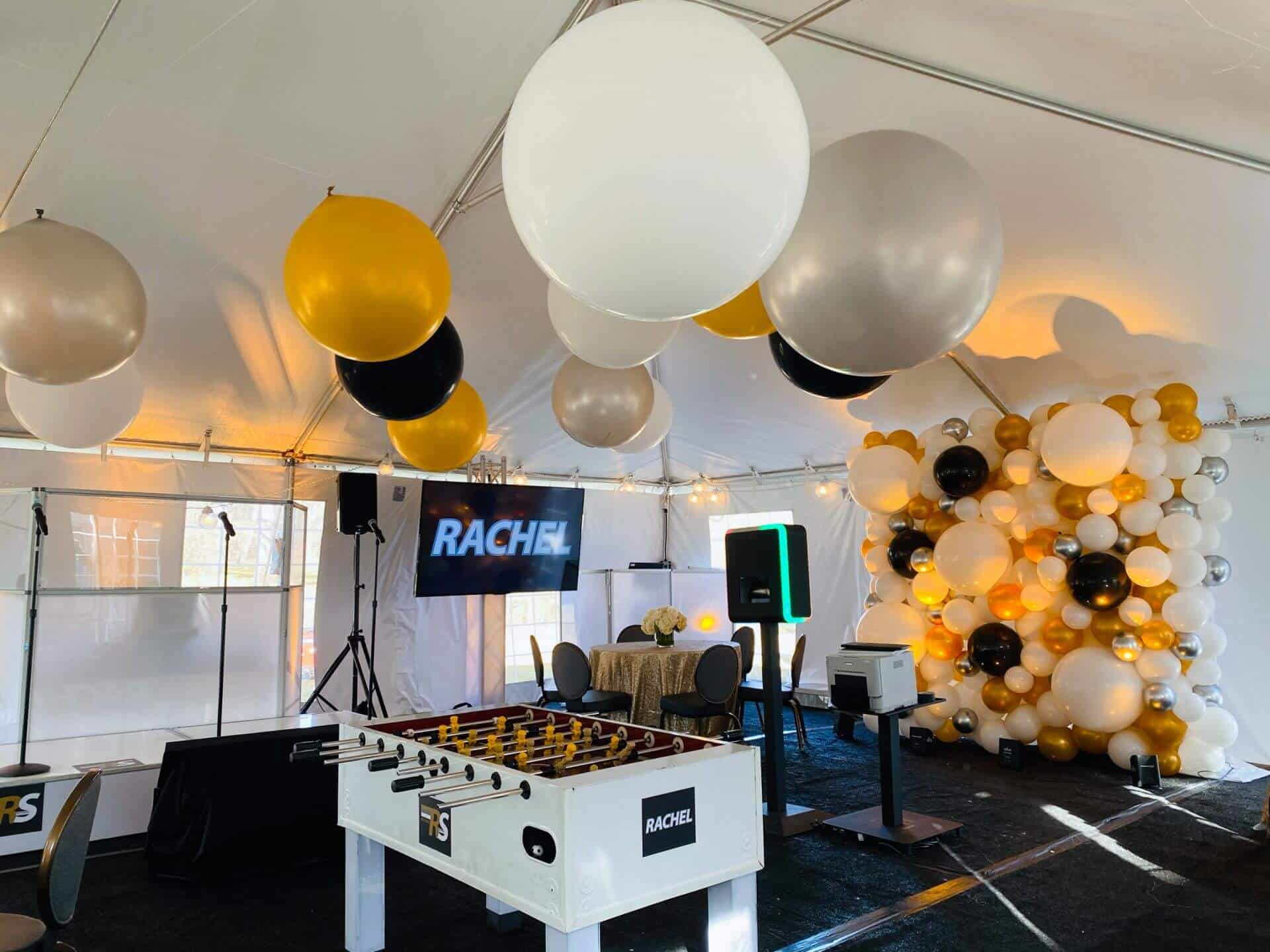 Gold Balloon Wall and Ceiling Treatment for Outdoor Party Decor