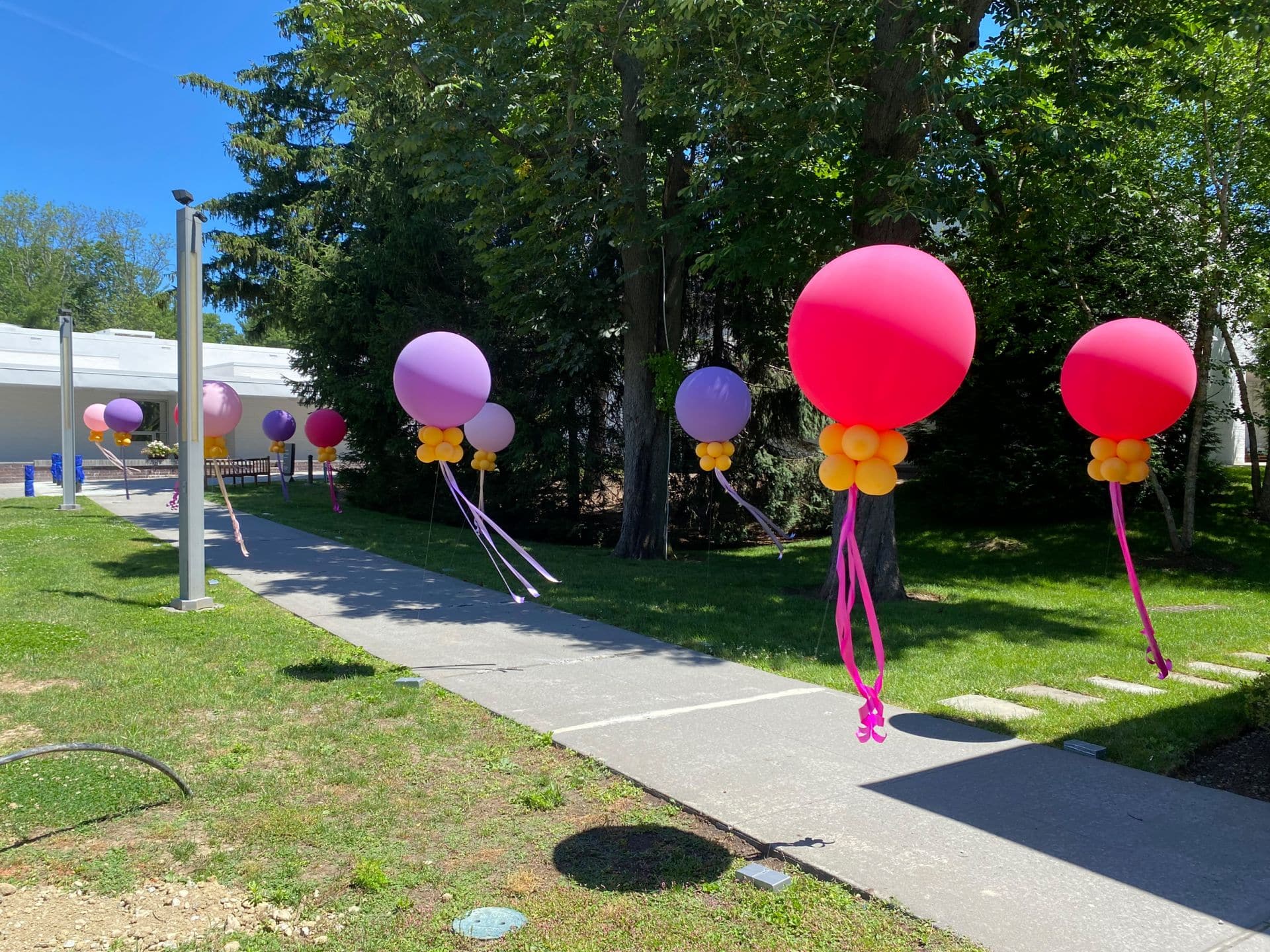Free Standing Balloons with Tassels Around Entryway for Outdoor Party Decor
