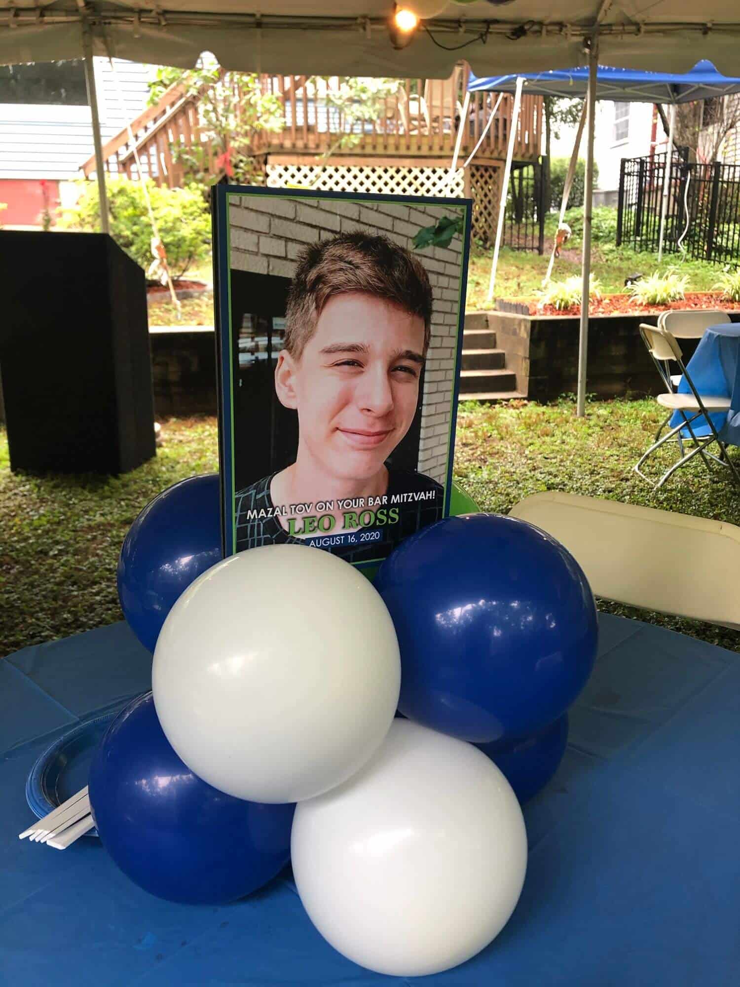 Balloon Centerpiece with Custom Sign for Outdoor Bar Mitzvah