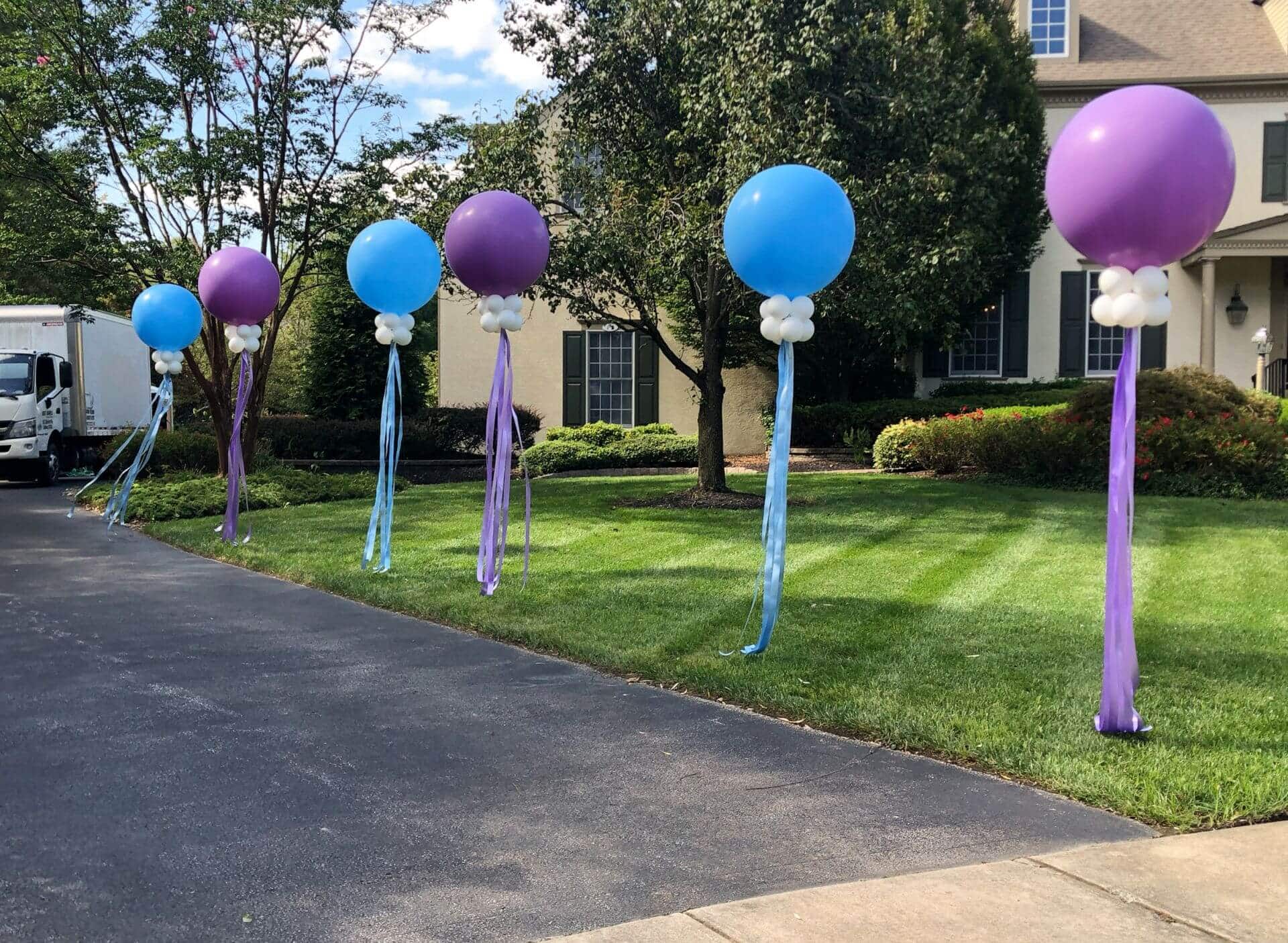 Lavender and Light Blue Large Balloons with Tassels for Outdoor Bat Mitzvah
