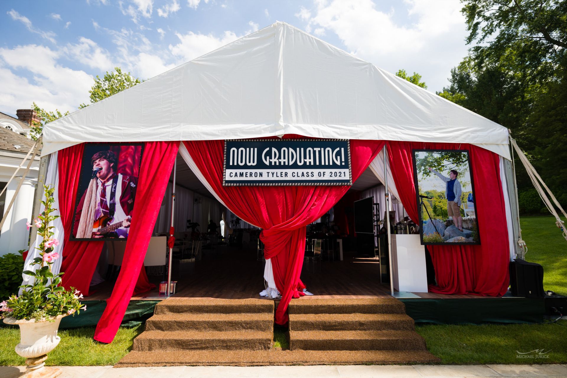 Movie Style Custom Backdrop Sign and Blow Up Pictures for Outdoors Graduation party