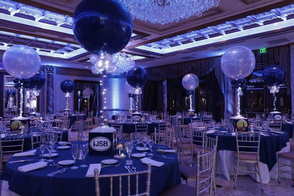 Navy and Silver Photo Cube Centerpieces with Custom Logo and Photos for Fire Island Themed Bar Mitzvah at Seasons, NJ