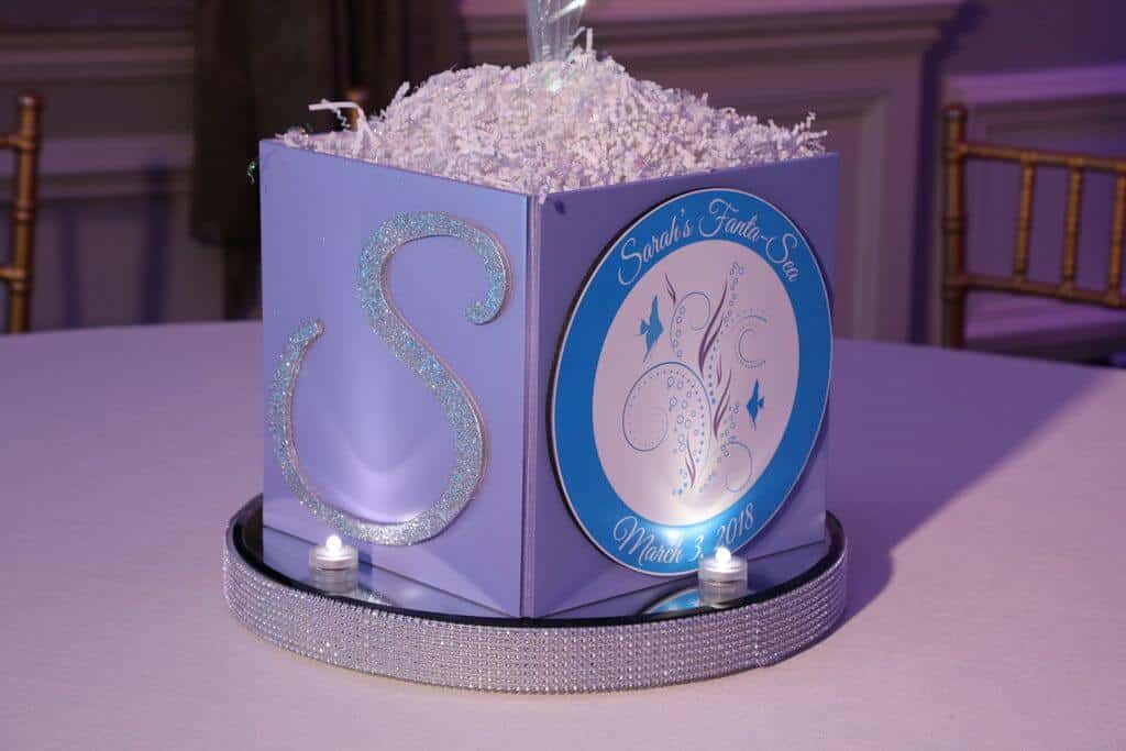 Underwater Themed Cube Centerpiece with Custom Logo and Glittered Initial