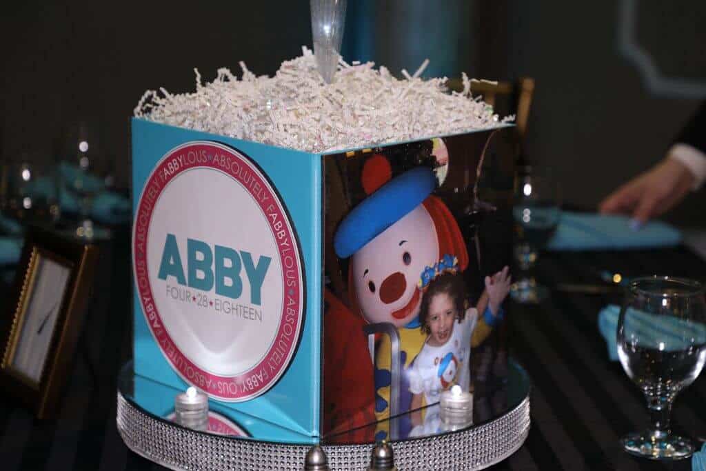 Bat Mitzvah Photo Cube Centerpiece with Custom Logo and LED Bling Base